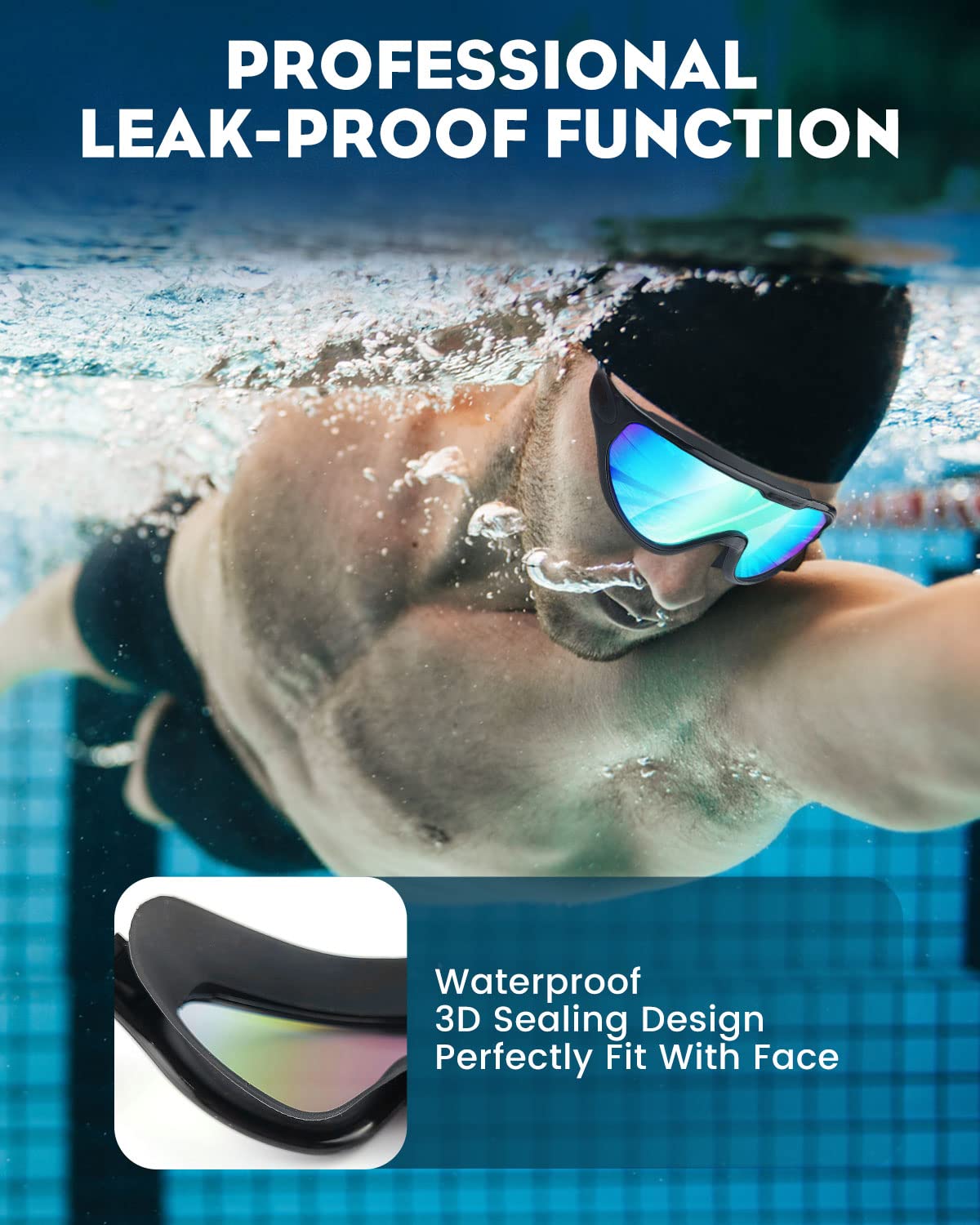 Rantizon Swim Goggles 2 Pack, Adjustable Wide View Anti Fog&UV Swimming Goggles for Audlt, No Leaking Swim Glasses for Men Women Youth, Aqua & Bright Orange
