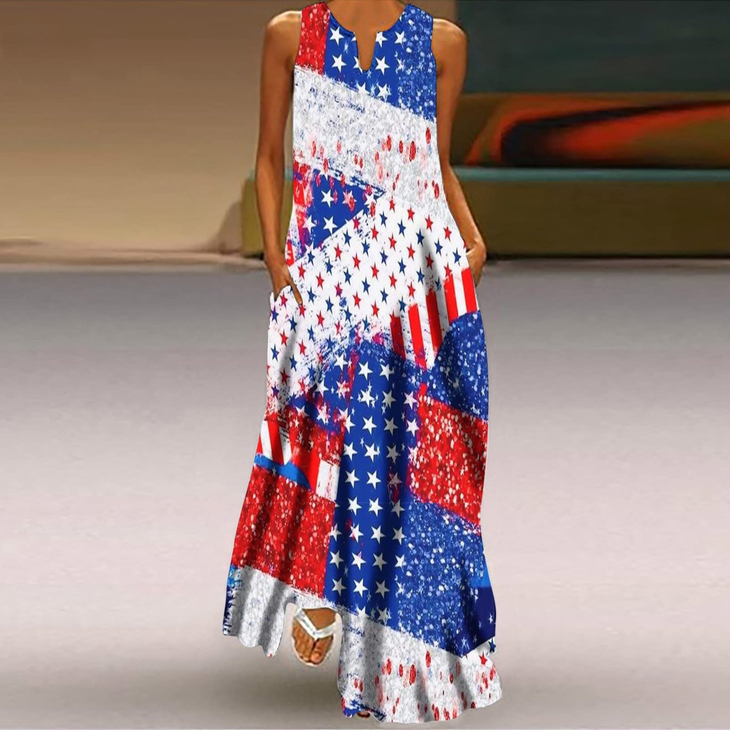 Long Sundresses for Women 2024 Maxi Sundress for Women Trendy 2024 Summer Dress Floral Print V Neck Dresses Sleeveless Boho Dress Beach Outfits Athletic Dress for Women Plus Size