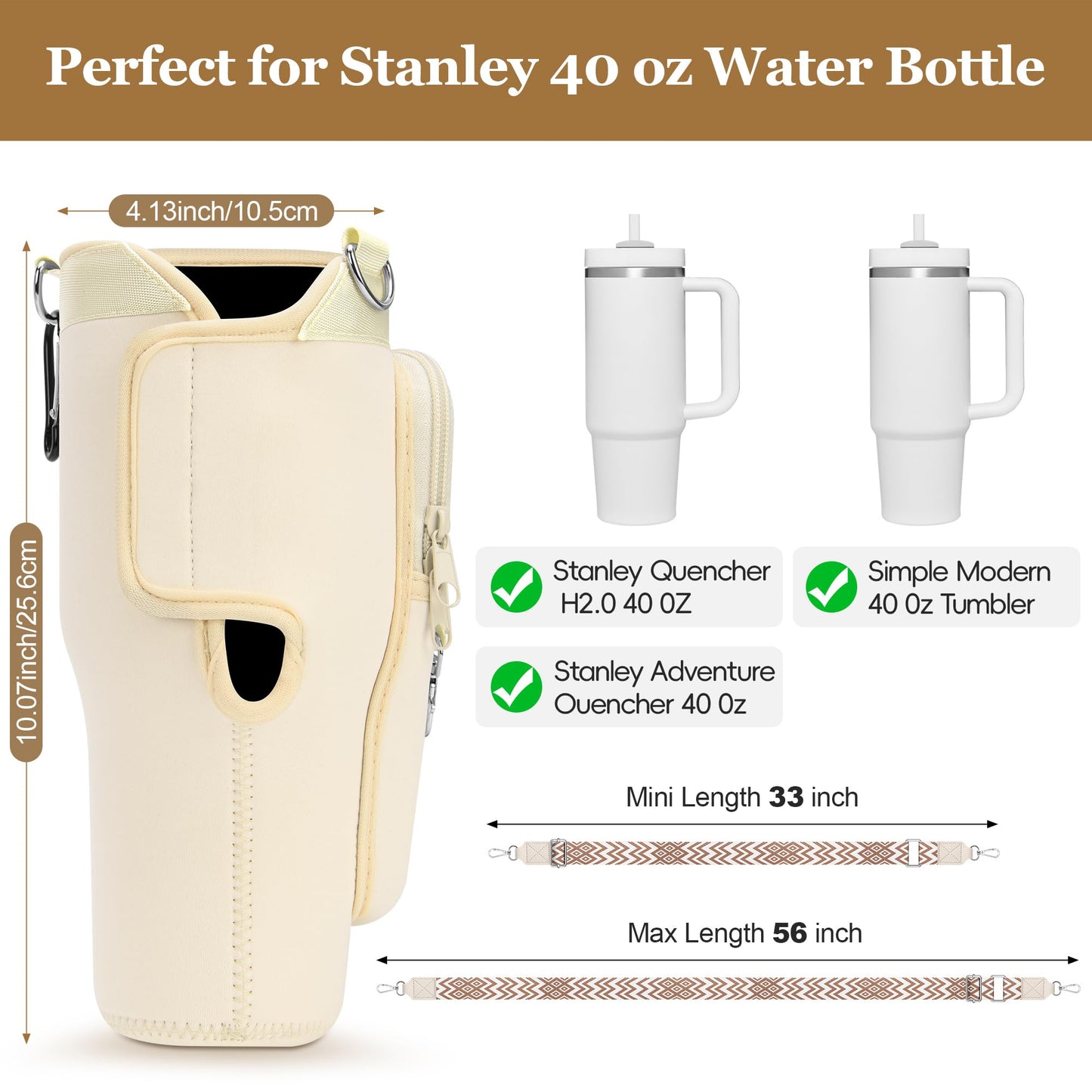 LOKASS for Stanley Cup Accessories 40 oz Water Bottle Carrier Bag with Phone Pocket for Stanley Tumbler Holder with Strap, Personalized Gifts with Floral Initial A-Z for Women/Girls/Stanley Cup Fans
