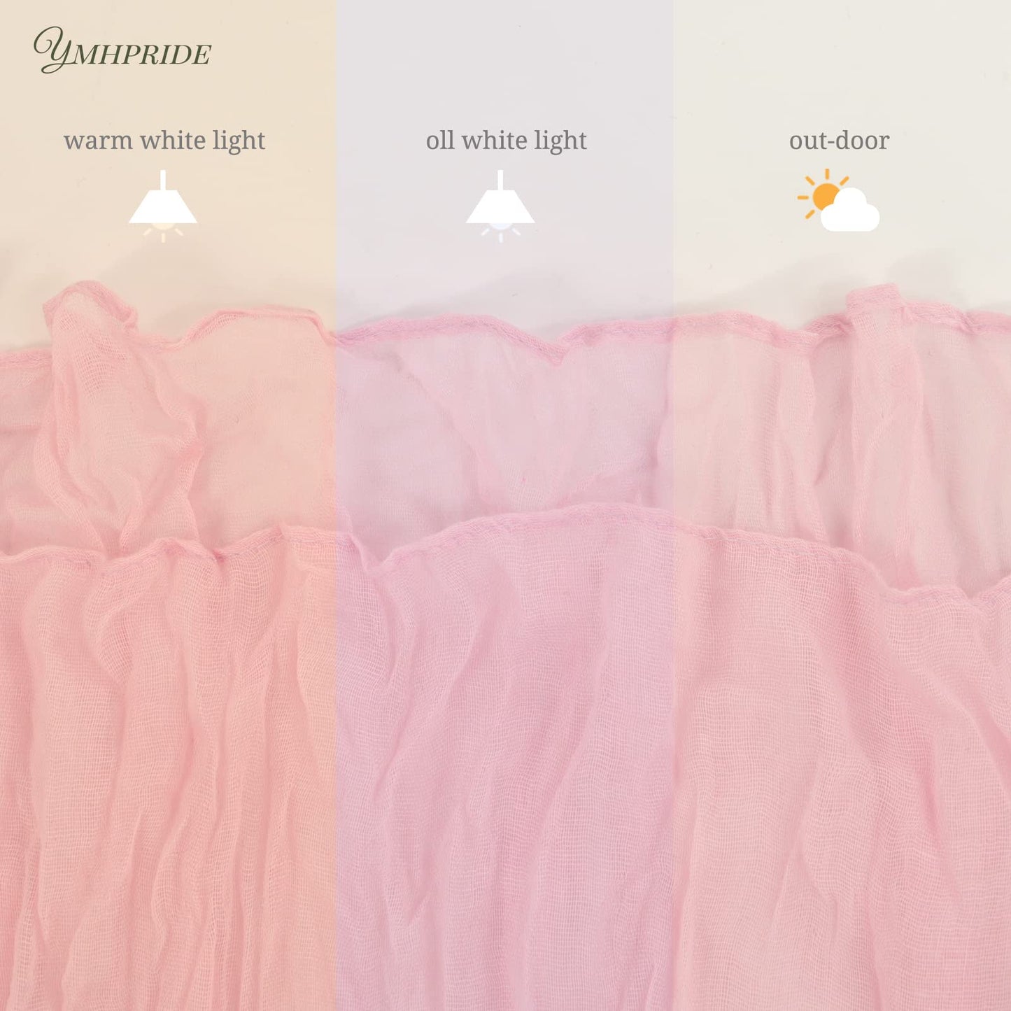 12 Pack Cheesecloth Table Runner 35 x 120 inch Long Boho Cheese Cloth Gauze Table Runners Semi Sheer Table Runner for Wedding Decor, Bridal Shower, Birthday Party (Light Pink)