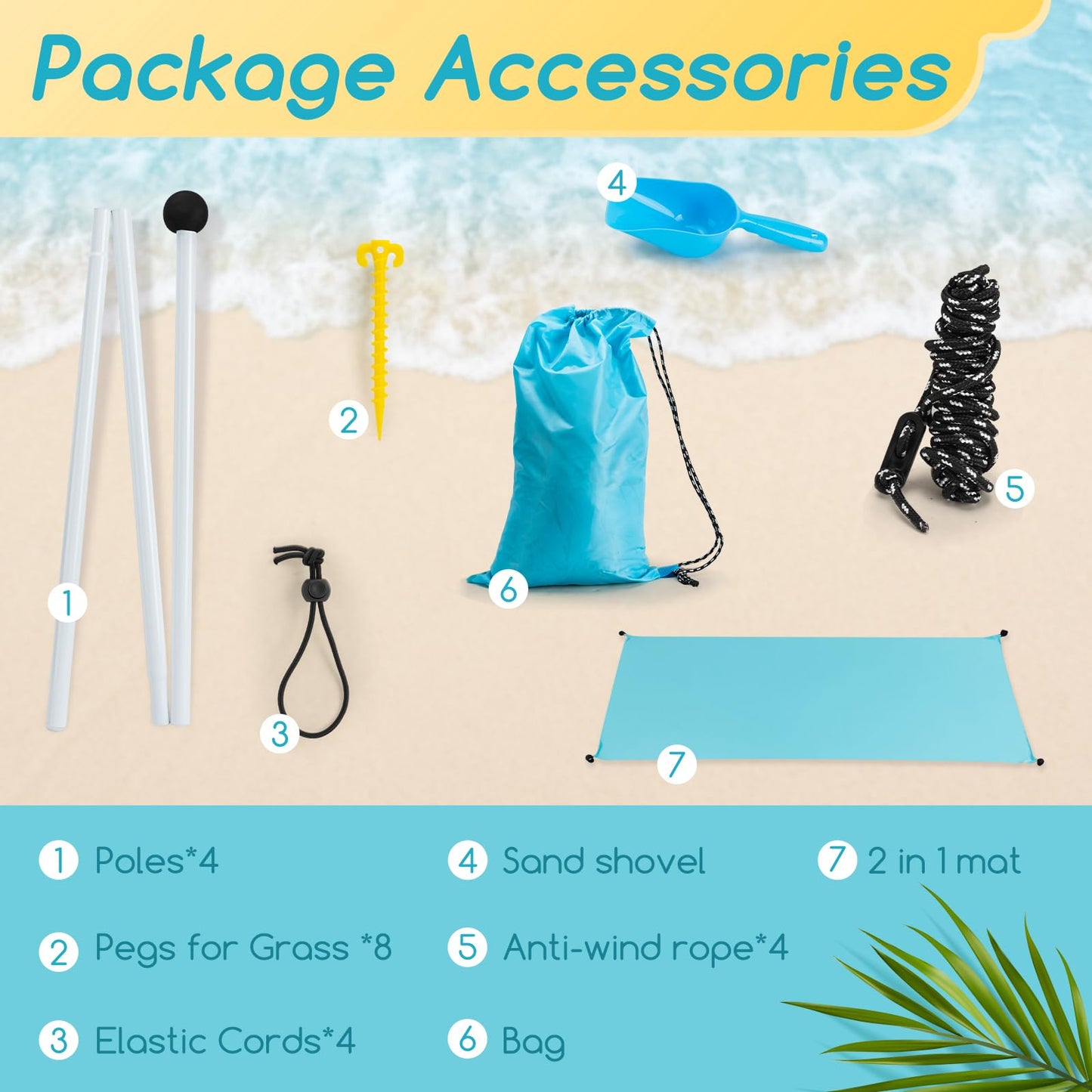 deli Beach Tent, Beach Canopy with UPF50+ Protection, Foldable Poles, 2 in 1 Beach Blanket, Carrying Bag,Sand Shovel,10x10FT Beach Tent Sun Shelter for Backyard Fun, Camping Or Picnics，Easy to Setup