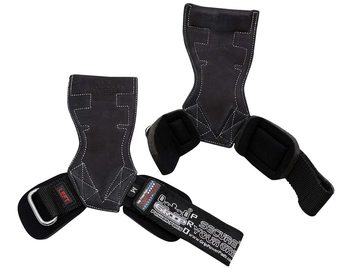 Lifting Grips PRO Weight Gloves Best Heavy Duty Straps Alternative to Power Hooks Deadlifts Adjustable Neoprene Padded Wrist Wrap (Black Leather, Small 5.0"-6.40" Wrist Size)