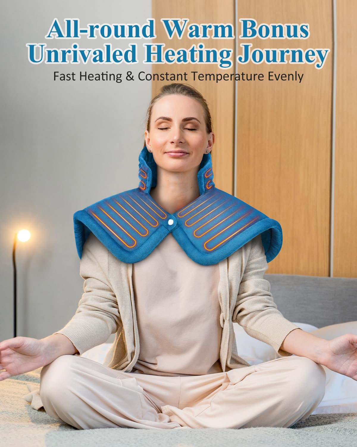 Heating Pad for Neck and Shoulder, Birthday Gifts for Men Dad Husband, Electric Weighted Heat Pad for Back Pain Relief, Anniversary Christmas Gifts for Women Mom, Blue