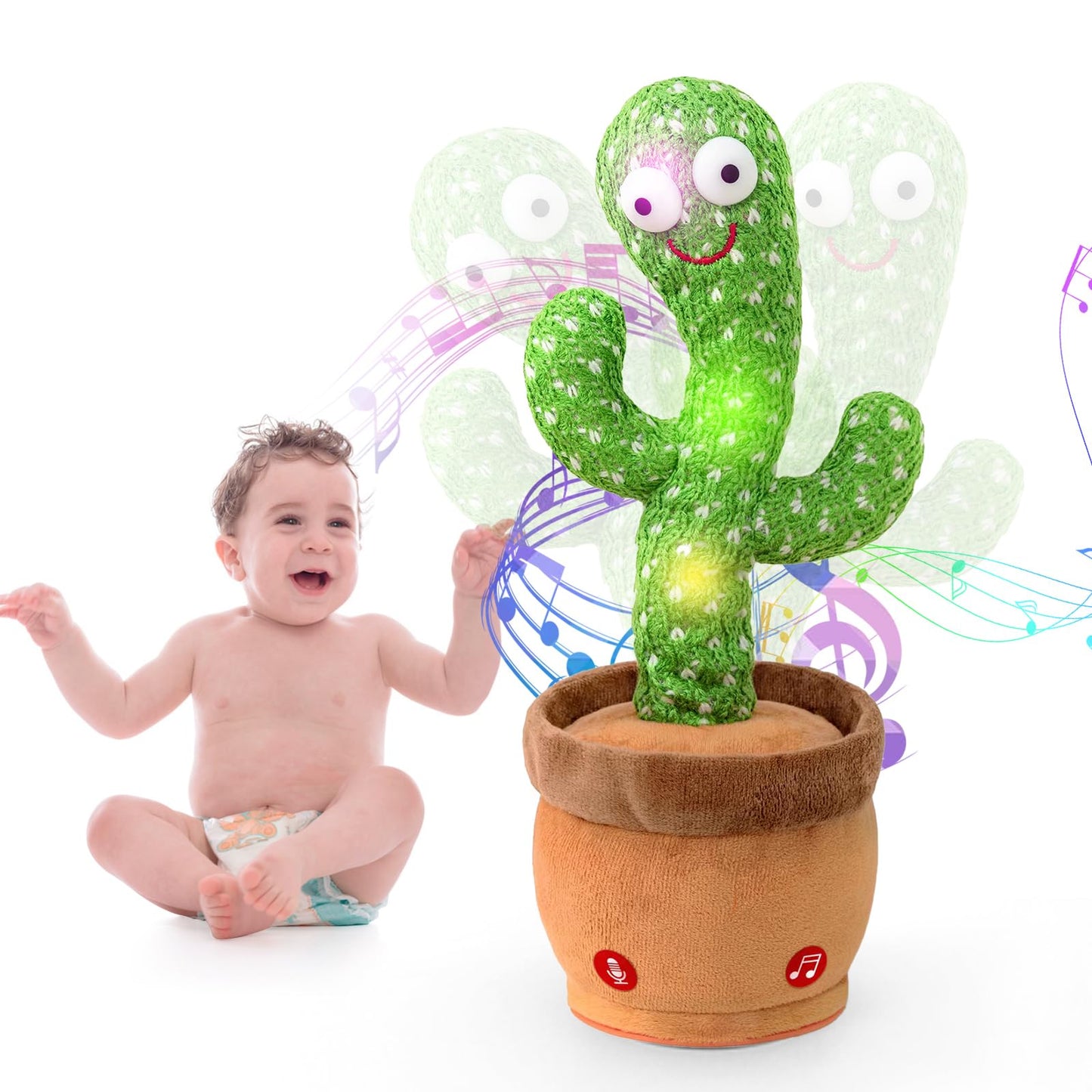 Vrtdlitg Interactive Talking Dancing Cactus Toy Mimics Sounds, Plays 120 Songs, USB Rechargeable, Soft Plush, LED Lights, Baby Gift for Boys Girls