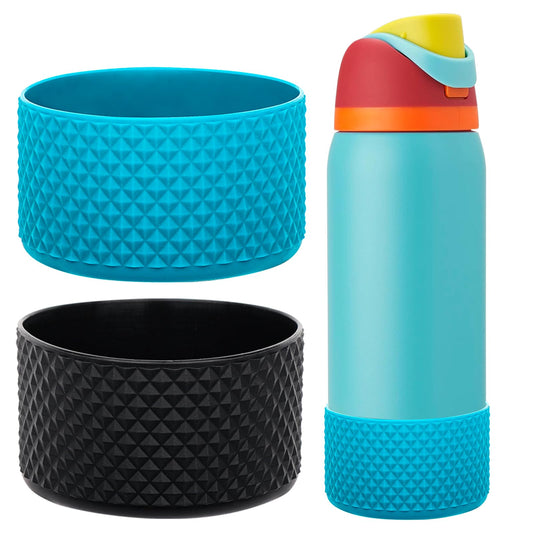 WK IEASON 2Pcs Silicone Water Bottle Boot for Owala 24oz, Protective Flask Bottom Cover Base for Owala FreeSip Twist and Flip Flask Bottles (Diomond Naguna/black, 24OZ)