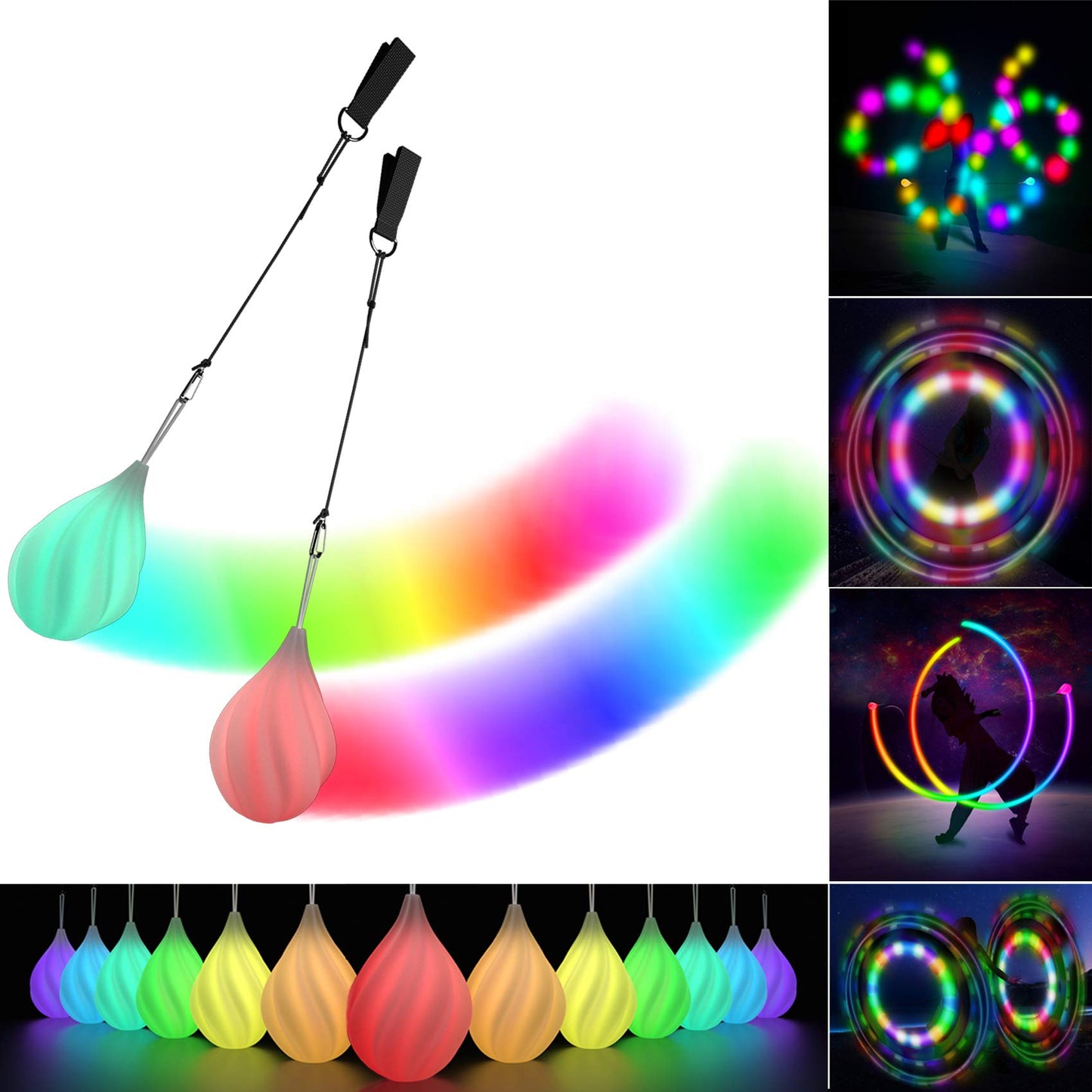 LED Poi Balls Set for Children and Adults - Luminous Premium Toy for Beginners & Professionals | LED Pois Kids Juggling | Juggling Set & Light Painting Accessories | Fire Poi Balls & Luminous Balls