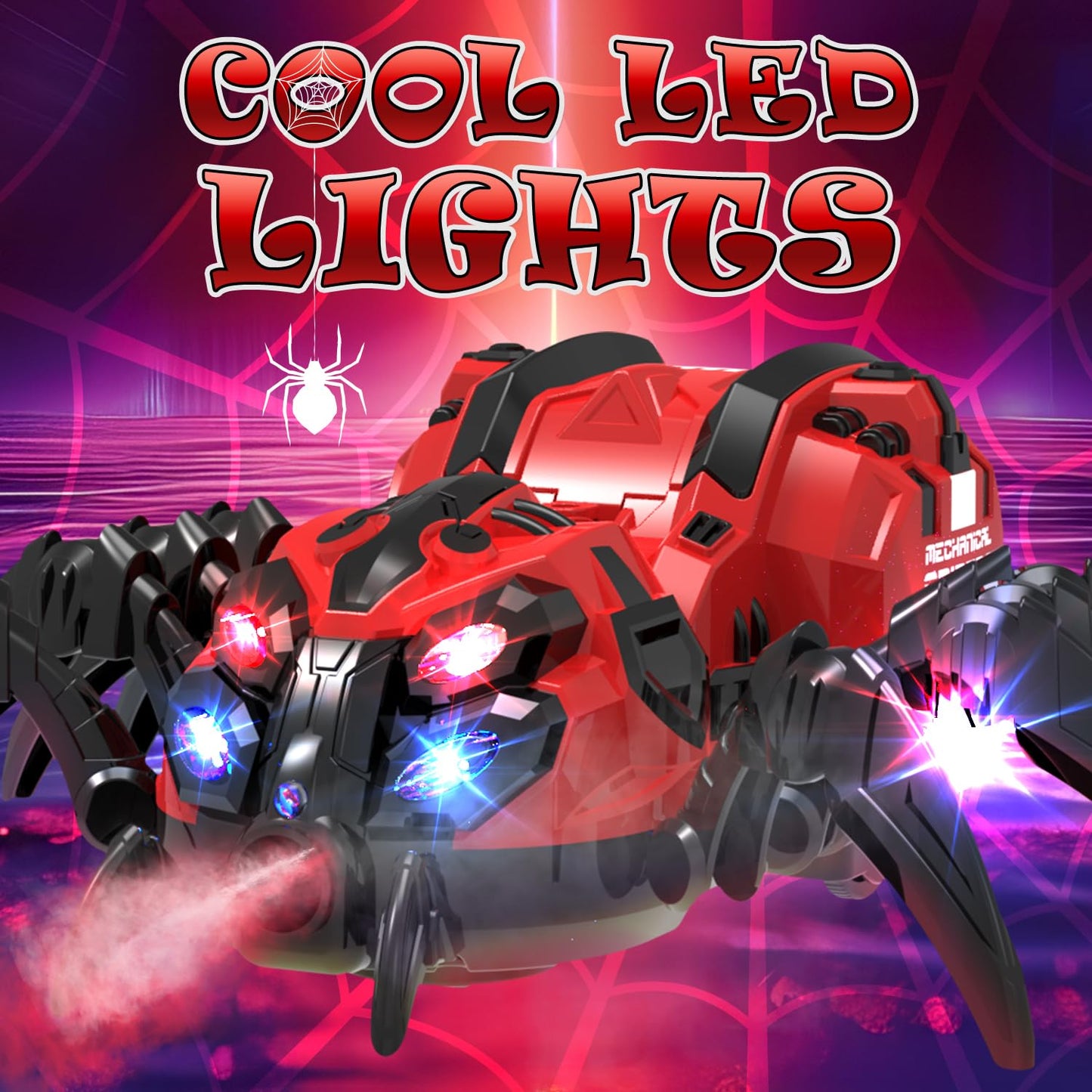 Remote Control Spider Toy, Robot Spider with 2.4 GHz Remote Controller, RC Spider Stunt Robot with Spray/Lights/Music, Realistic Spider Gift for Boys Girls, Halloween, Christmas, Toys for Party Prank