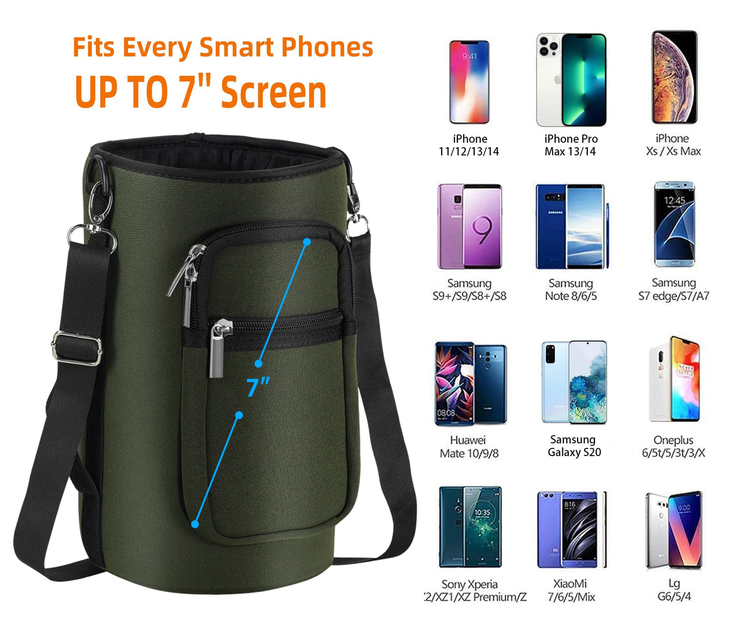 AceTreker 64 oz /87 oz/128 oz Neoprene Water Bottle Carrier for Half/One Gallon Insulated Metal Thermo Water Bottles, Sleeve Bag for Outdoor Camping, Hiking, Fishing-Green