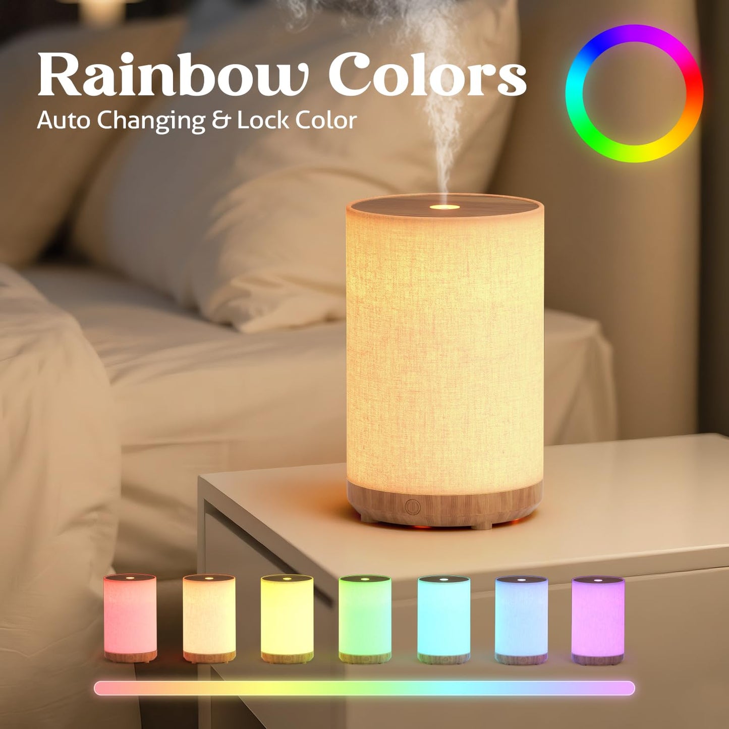 Essential Oil Diffuser with Fabric Cover, SNOWSEN 120ml Aromatherapy Diffuser with 8 LED Color Changing Lights & Night Lamp, Auto Off Function, Cool Mist Humidifier for Essential Oils for Home