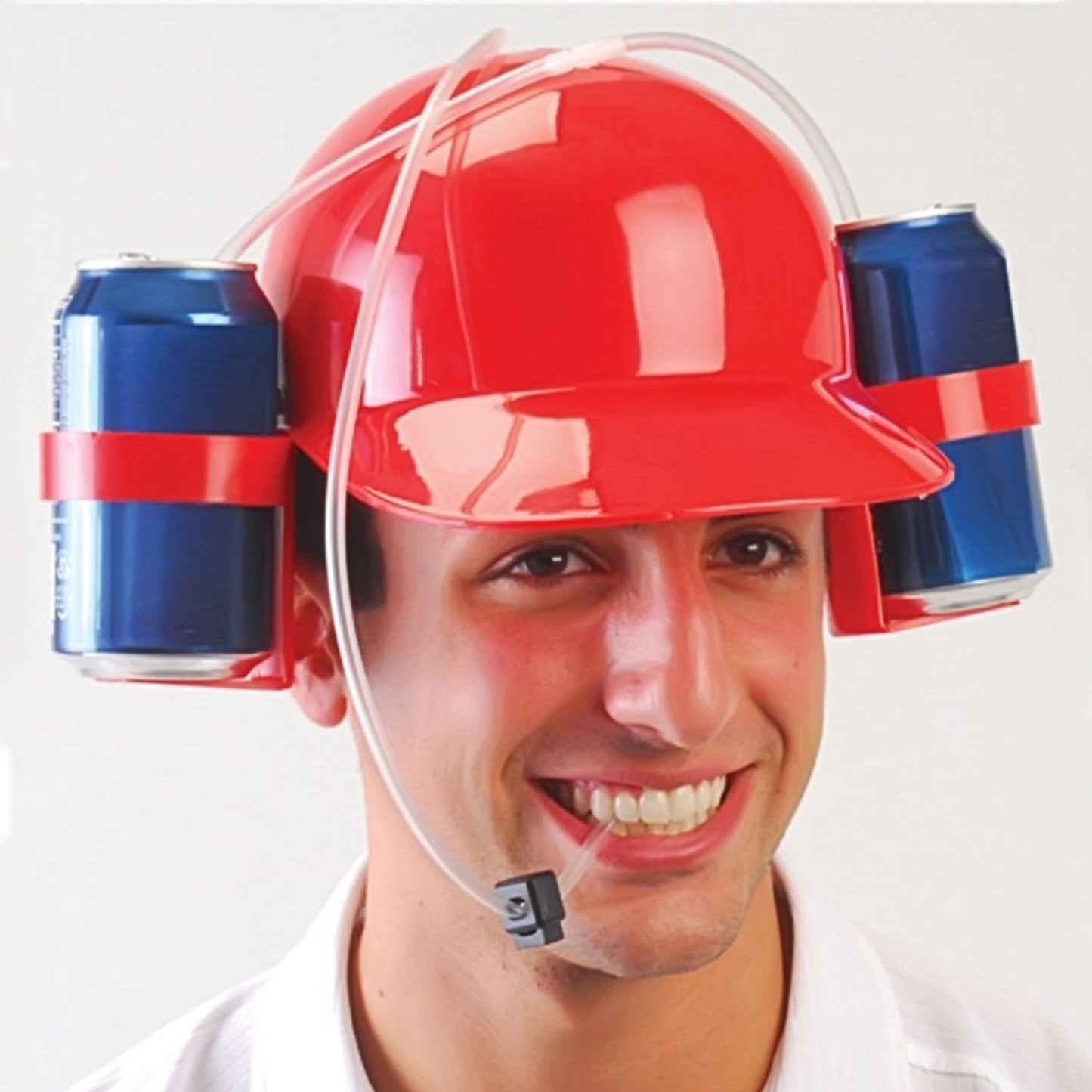 NOVELTY PLACE Drinking Helmet - Can Holder Drinker Hat Cap with Straw for Beer and Soda - Party Fun - Red