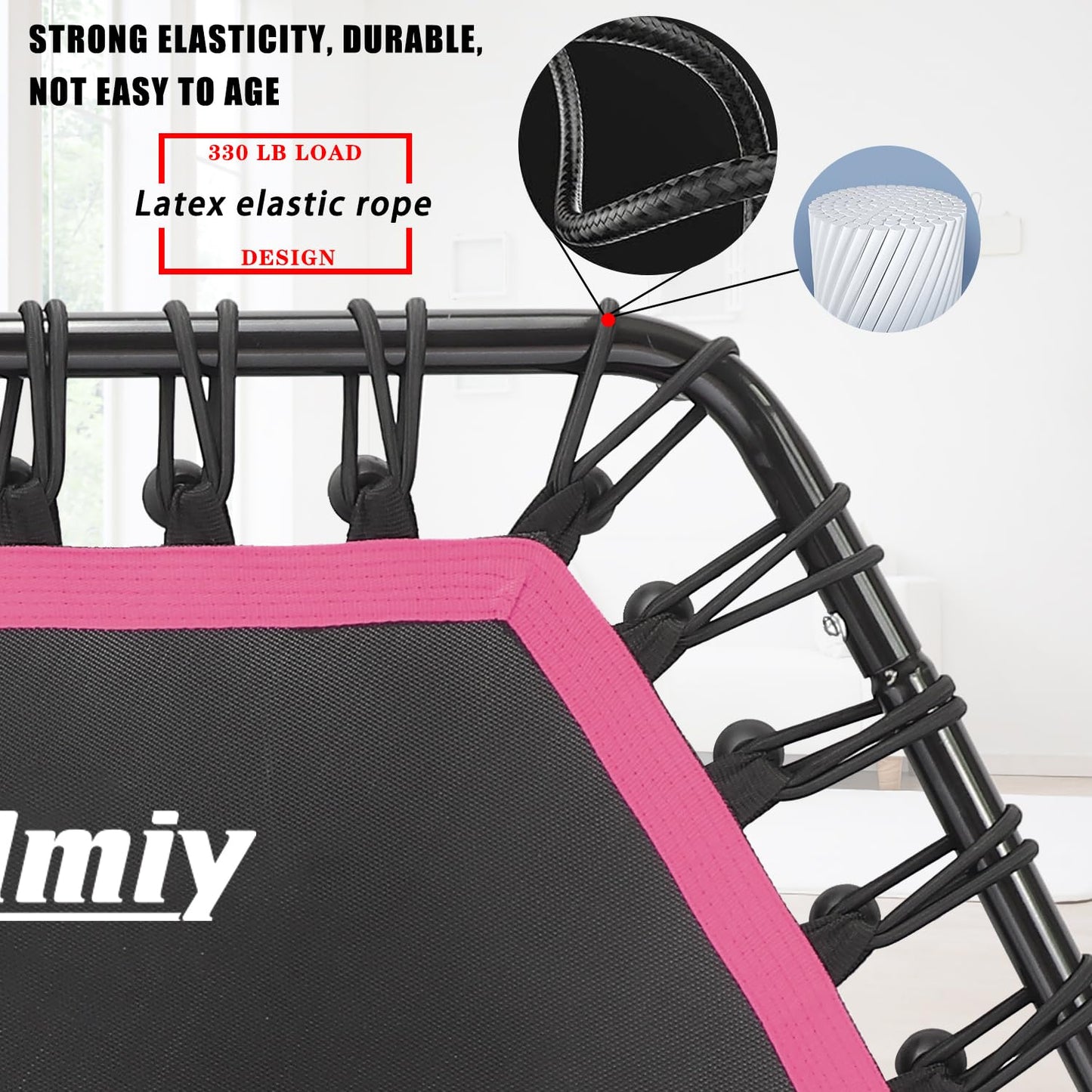 Gielmiy 48‘’Mini Trampoline for Adults，Silent rebounder Trampoline with 3 Adjustable Handle，Indoor/Garden/Workout Cardio,Safely Cushioned Bounce（Max Load 330lbs）