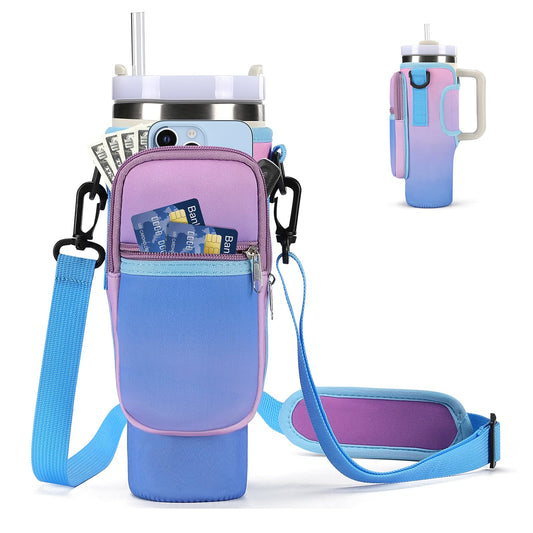 GOEWY Water Bottle Carrier Bag for Stanley 30oz Tumbler with Phone Pocket Water Bottle Holder with Strap Neoprene Water Bottle Pouch for Stanley Cup Accessories