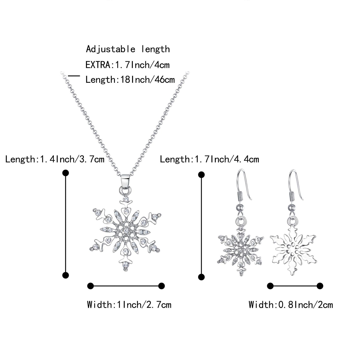BriLove Women's Crystal Winter Daily Party Elegant Snowflake Pendant Necklace Hook Dangle Earrings Set for Gift Clear Silver-Tone