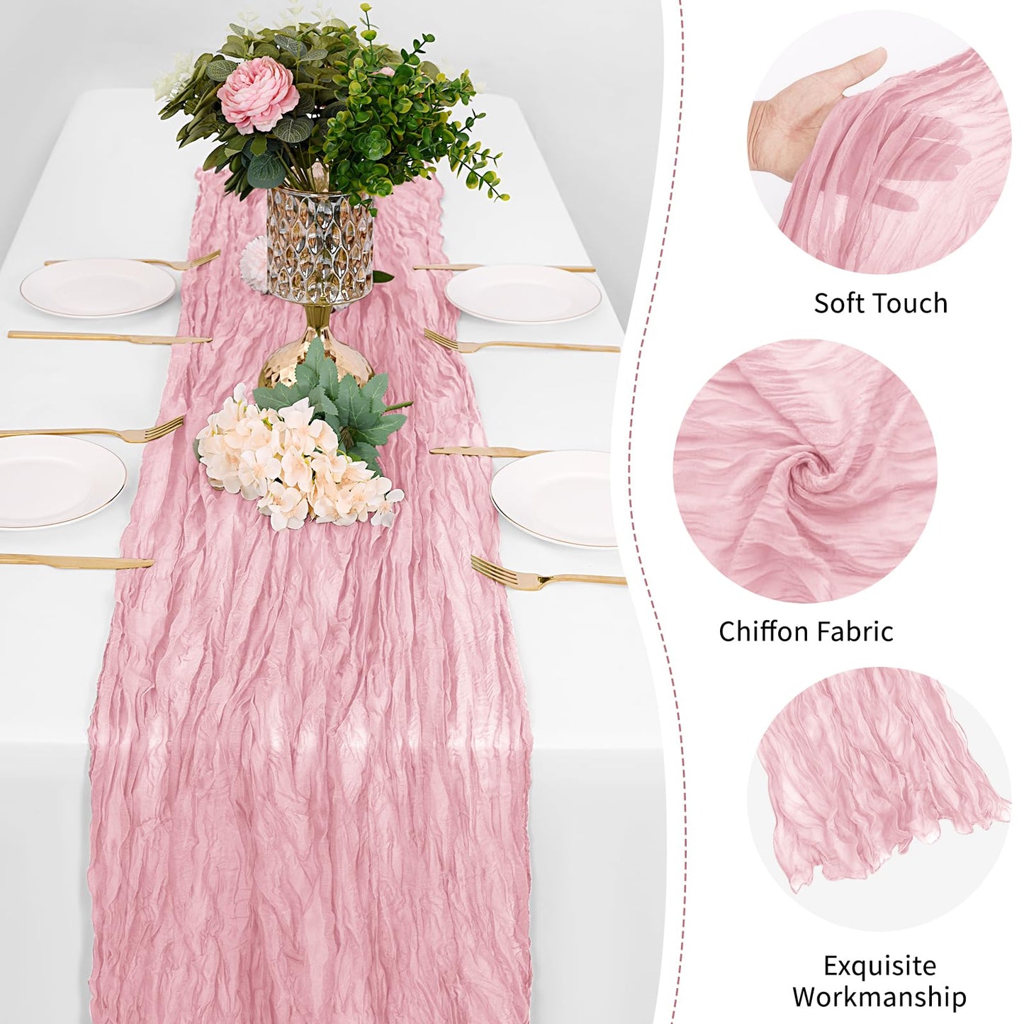 12 Pack Light Pink Cheesecloth Table Runner 17 x 108 Inch Gauze Table Runner Fabric Semi Sheer Cheese Cloth Table Decor Bulk for Rustic Romantic Wedding Baby Shower Table Decoration