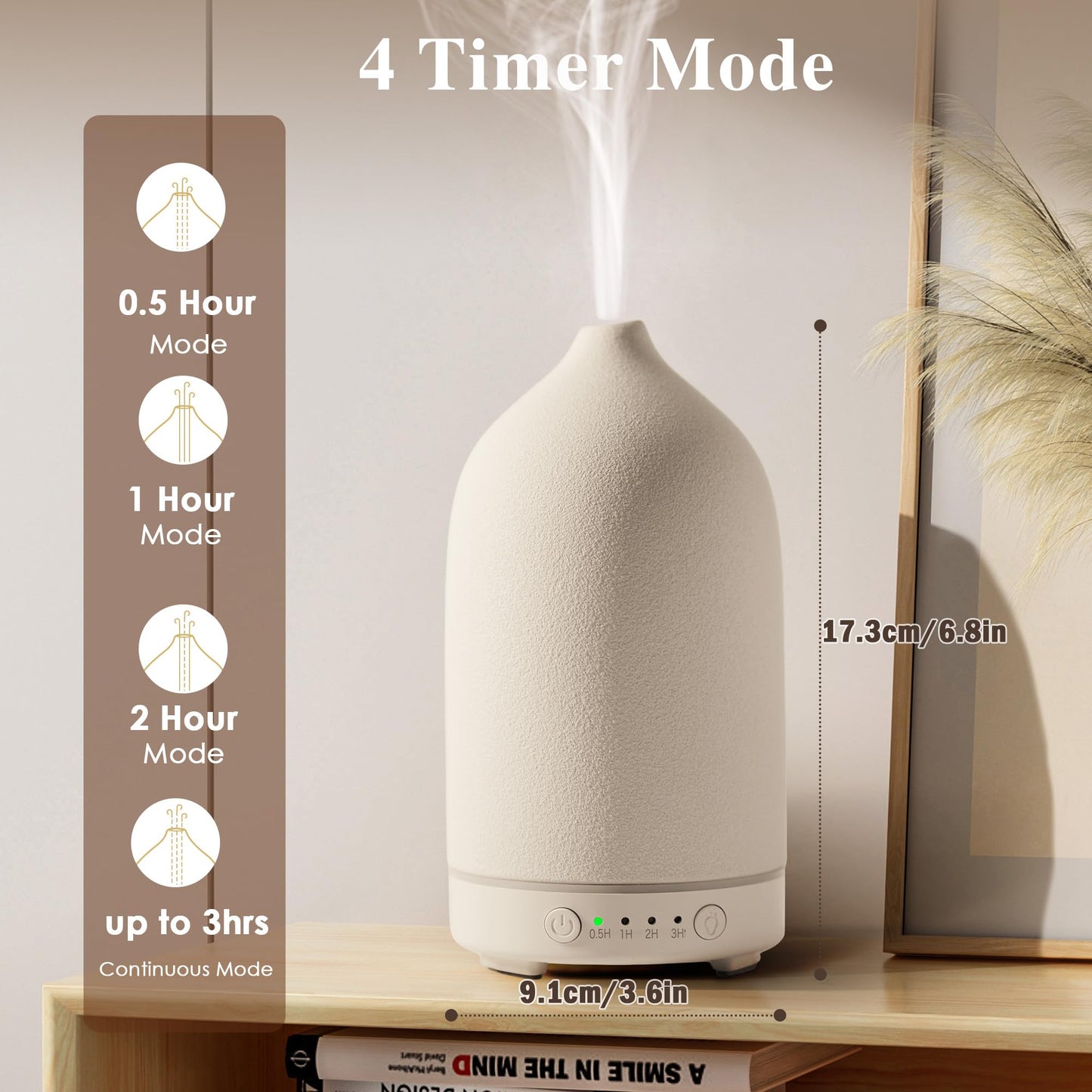 Diffuserlove Ceramic Essential Oil Diffuser 160ML for Room, Home, Bedroom - Aromatherapy Stone Diffuser White (Size: 6.8" H x 3.6" W)