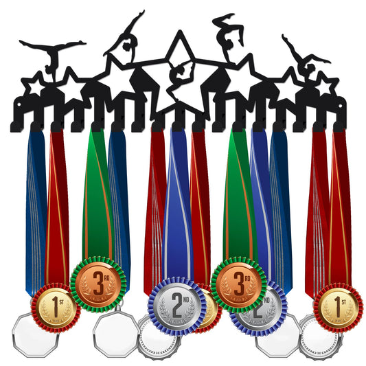 SUPERDANT Gymnastics Medal Hook Stars Medal Holder Display Hanger Rack Sports Metal Wall Mount with 17 Hooks for 60+ Hanging Medal Rack Display Competition Medal Holder Display Wall Hanging