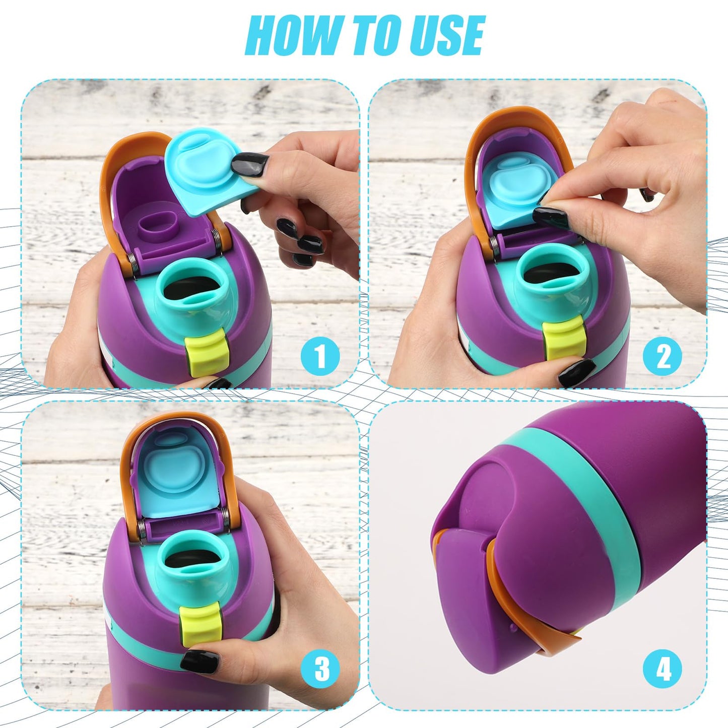 4pcs Replacement Stopper Compatible with Owala FreeSip 24oz 32oz, Water Bottle Top Lid Gasket for Owala 19/24/32/40oz Seal Bottle Cap Mouth Stopper Part Silicone Plug Accessories BPA-Free (Cyan)