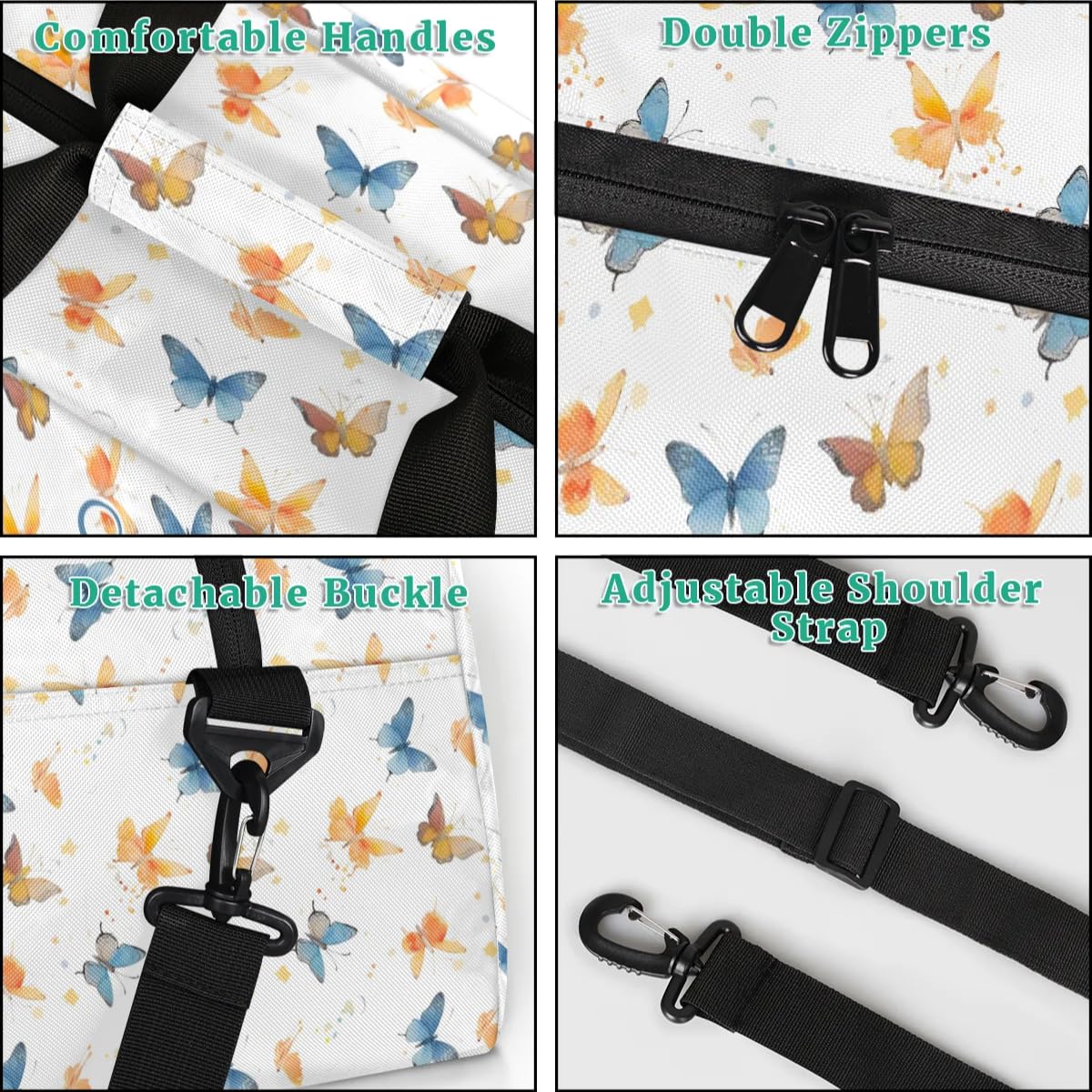 Personalized Gym Bag for Kids Girls, Butterfly Girl Custom Small Duffel Bag with Padded Handles Carry On Weekend Travel Bag for School Practice Ball Games
