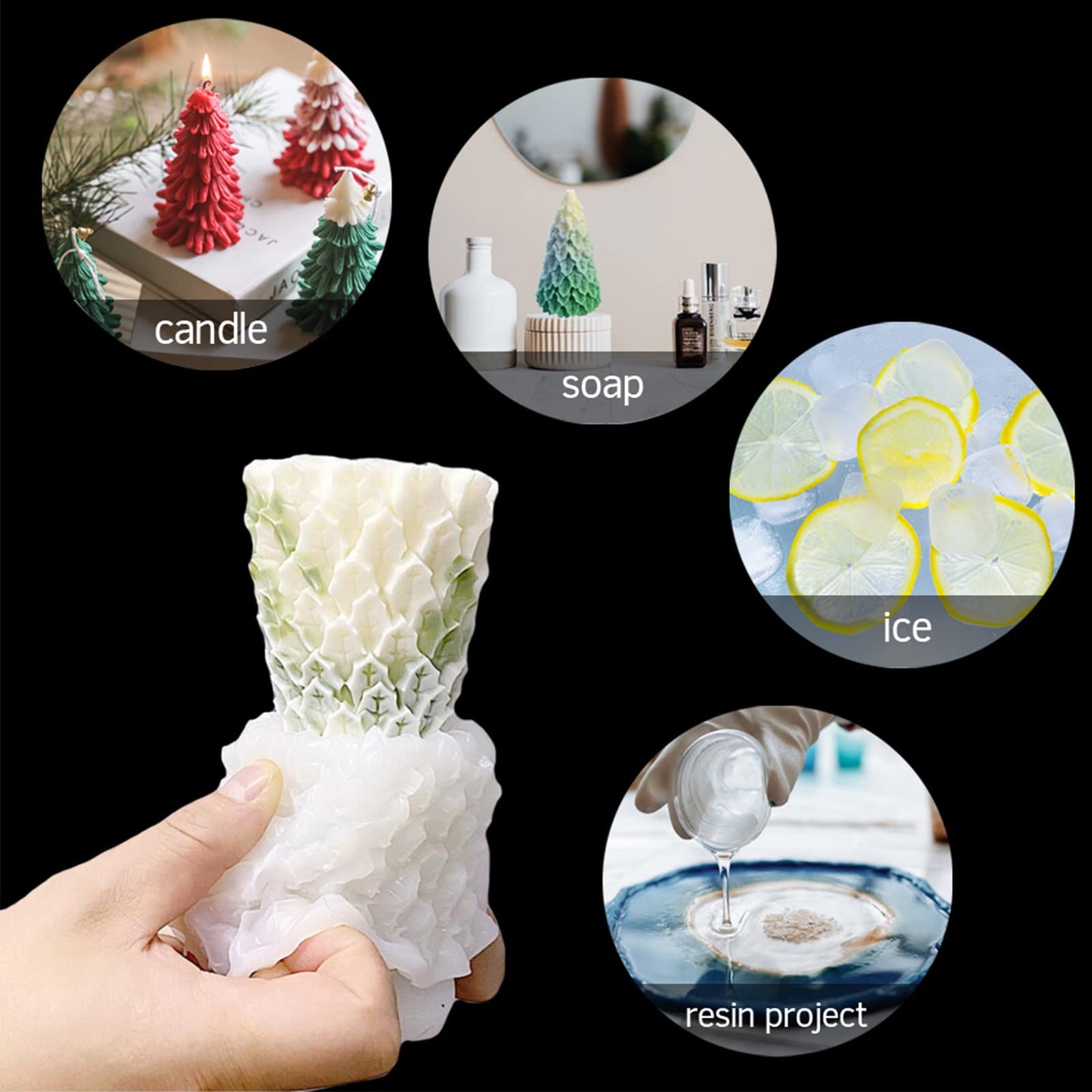 4PCS Christmas Tree Silicone Mold, 3D Candle Molds for Candle Making, Tree Shaped Silicone Epoxy Resin Mold, Ornament Mould for DIY Wax Candle Soap Art Craft Cake Chocolate Home Decor