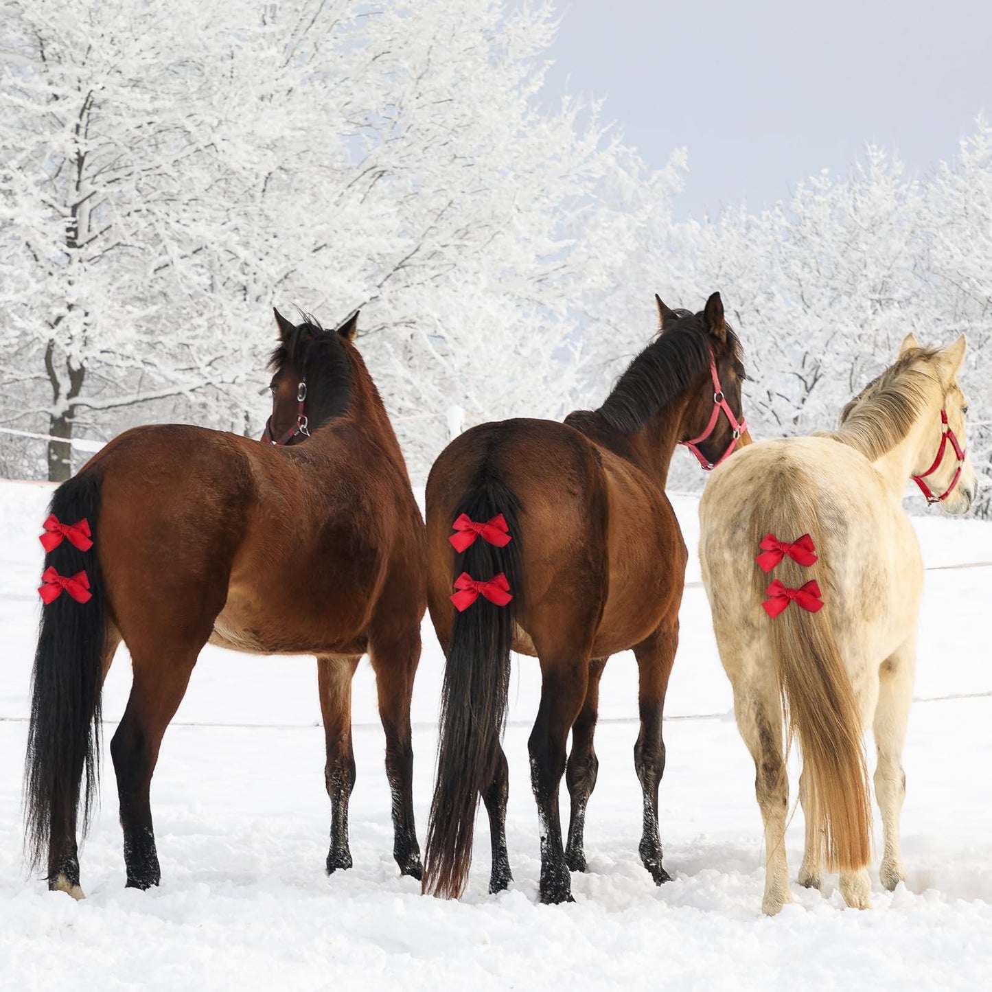 Andy's 10 PCS Xmas Horse Costume Set - Red Santa Hat, Leg Wraps, Halter, Bow Ties For Horse Tails