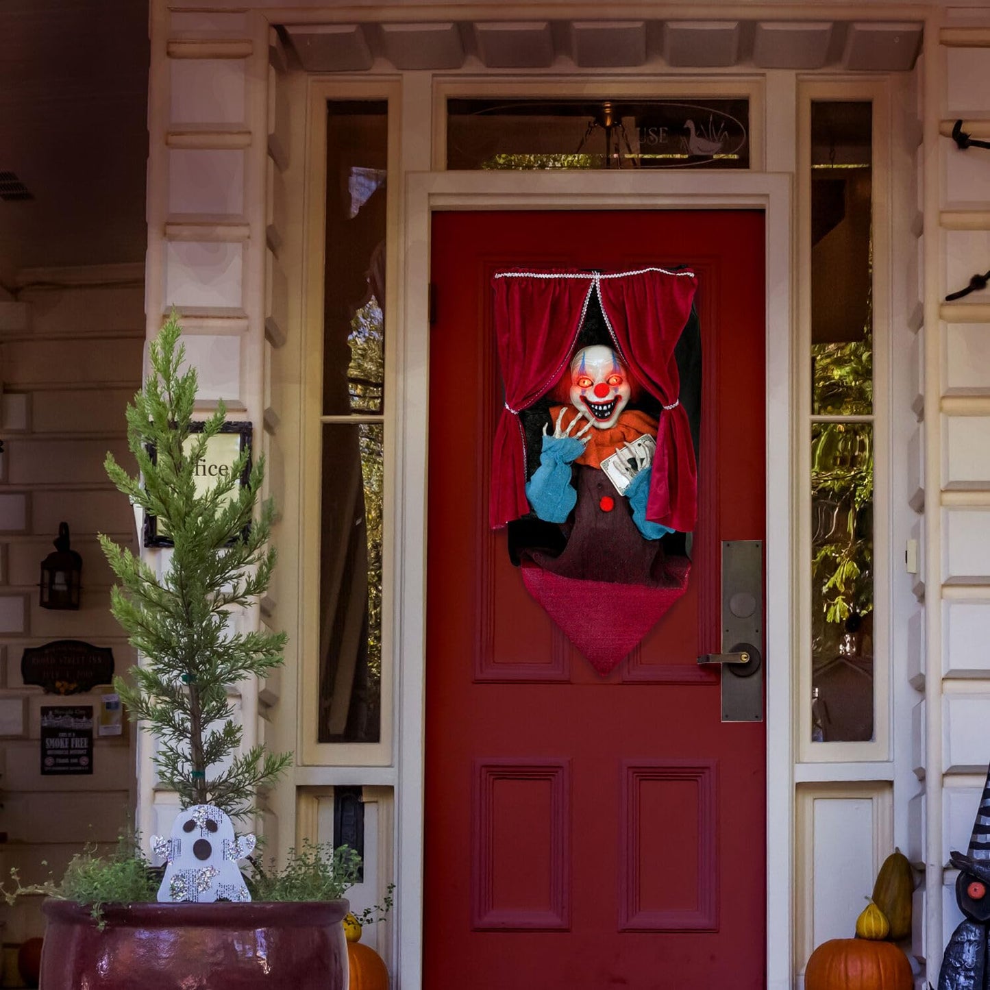 Haunted Hill Farm Talking Clown Halloween Animatronic with Flashing Red Eyes, Indoor or Outdoor Halloween Decorations, Battery Operated Creepy Halloween Props for Home or Haunted House