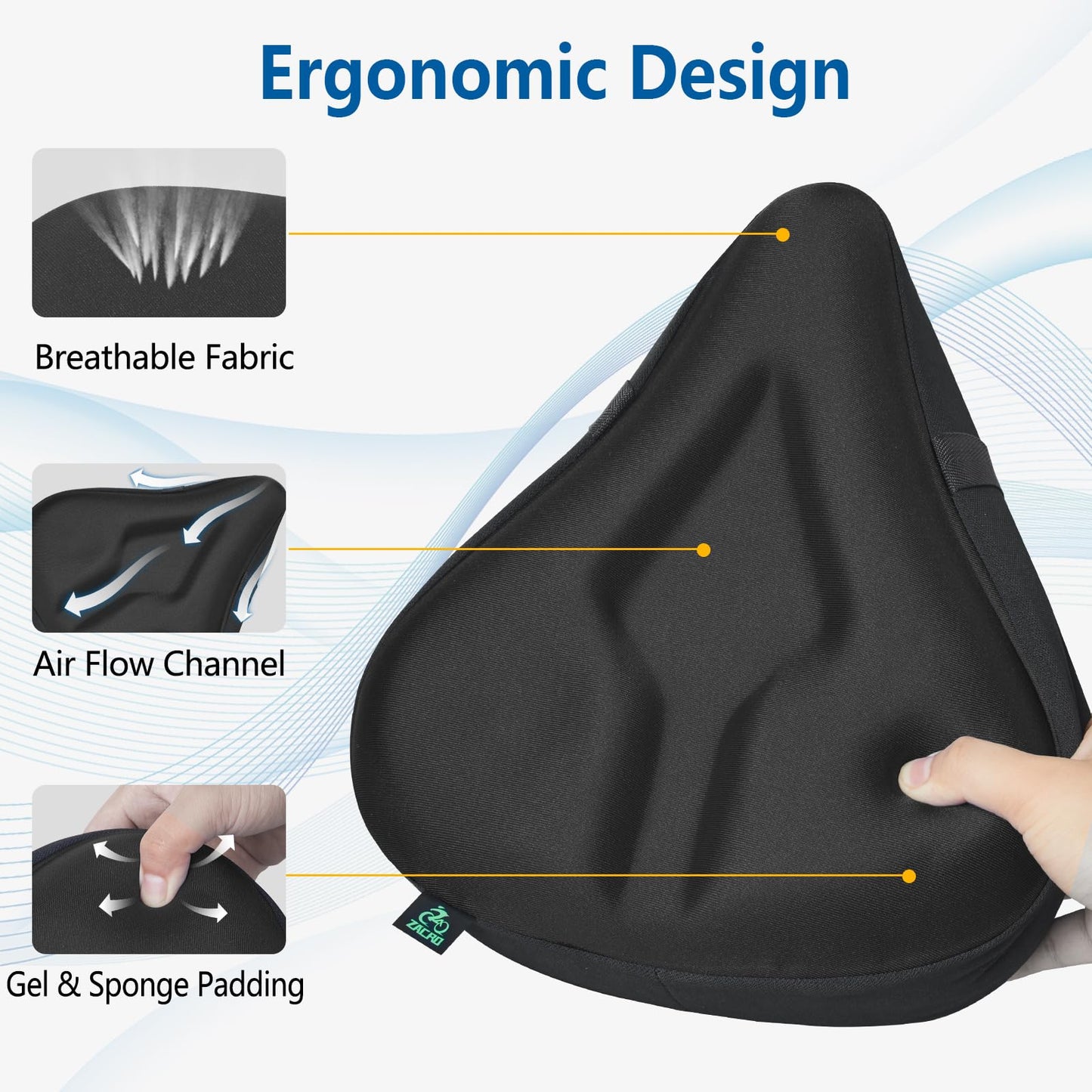 Zacro Bike Seat Cushion - Padded Gel Bike Seat Cover, Compatible with Peloton, Adjustable for Men & Womens Comfort on Stationary Exercise, Mountain and Road Bicycle Seats