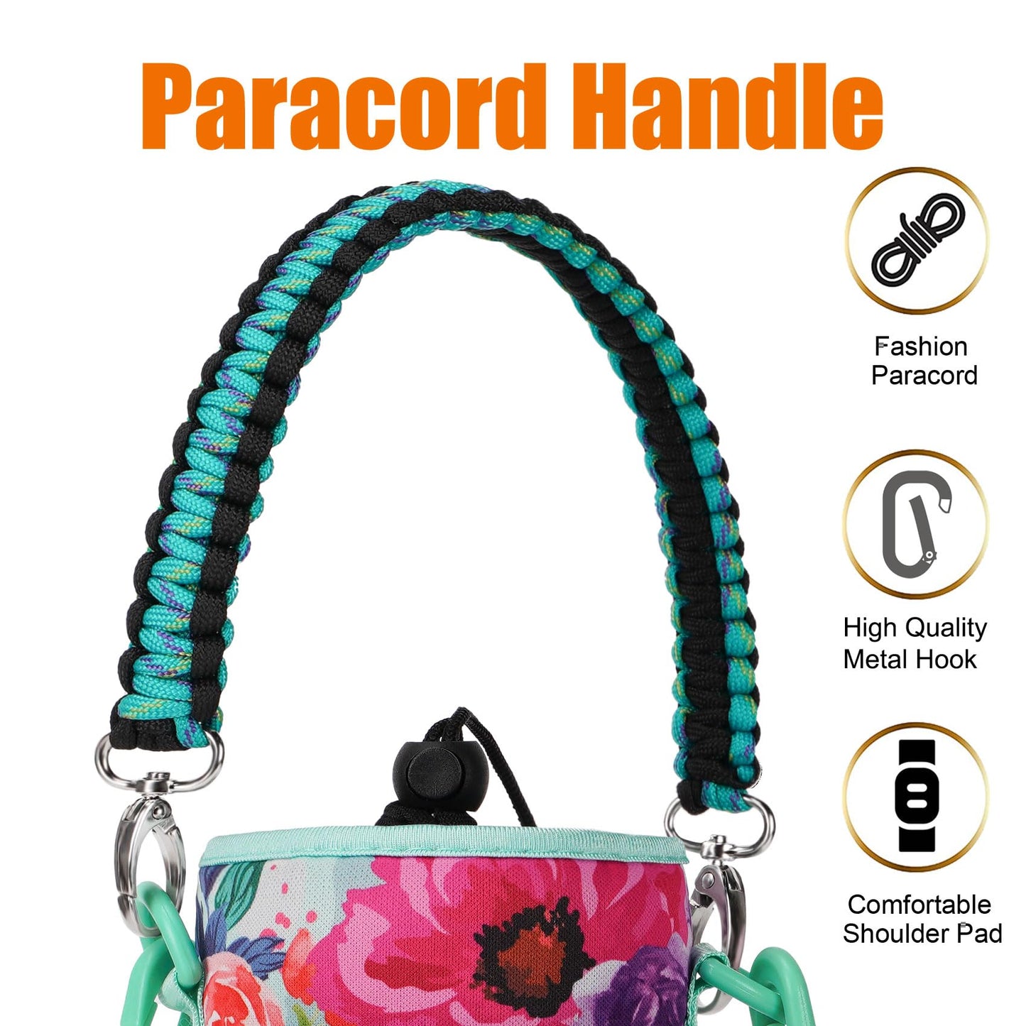 AceTreker Water Bottle Holder with Strap 32oz 40oz Insulated Water Bottle Sleeve with Phone Pocket Sport Water Flask Carrier Sling Bag with Paracord Handle for Gym Walking Hiking