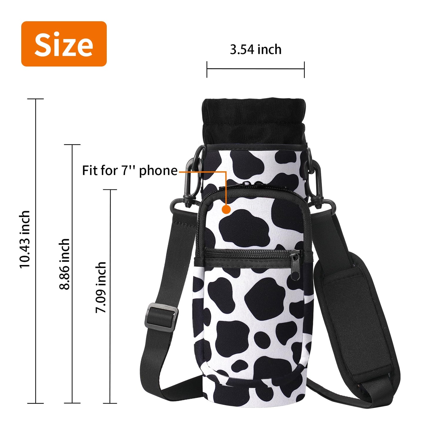 AceTreker 32/40/64/128 oz Water Bottle Sleeve Bag, Neoprene Bottle Carrier Holder with Strap & Paracord Handle for Walking, Hiking, Camping-Cow