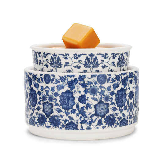 NAFANG Blue & White Porcelain Pattern Wax Melt Warmer,Ceramic 3-in-1 Electric Candle Wax Warmer for Scented Wax Melter Oil Burner for Home Office Bedroom Gift & Decor (with KD Iron Shelf)
