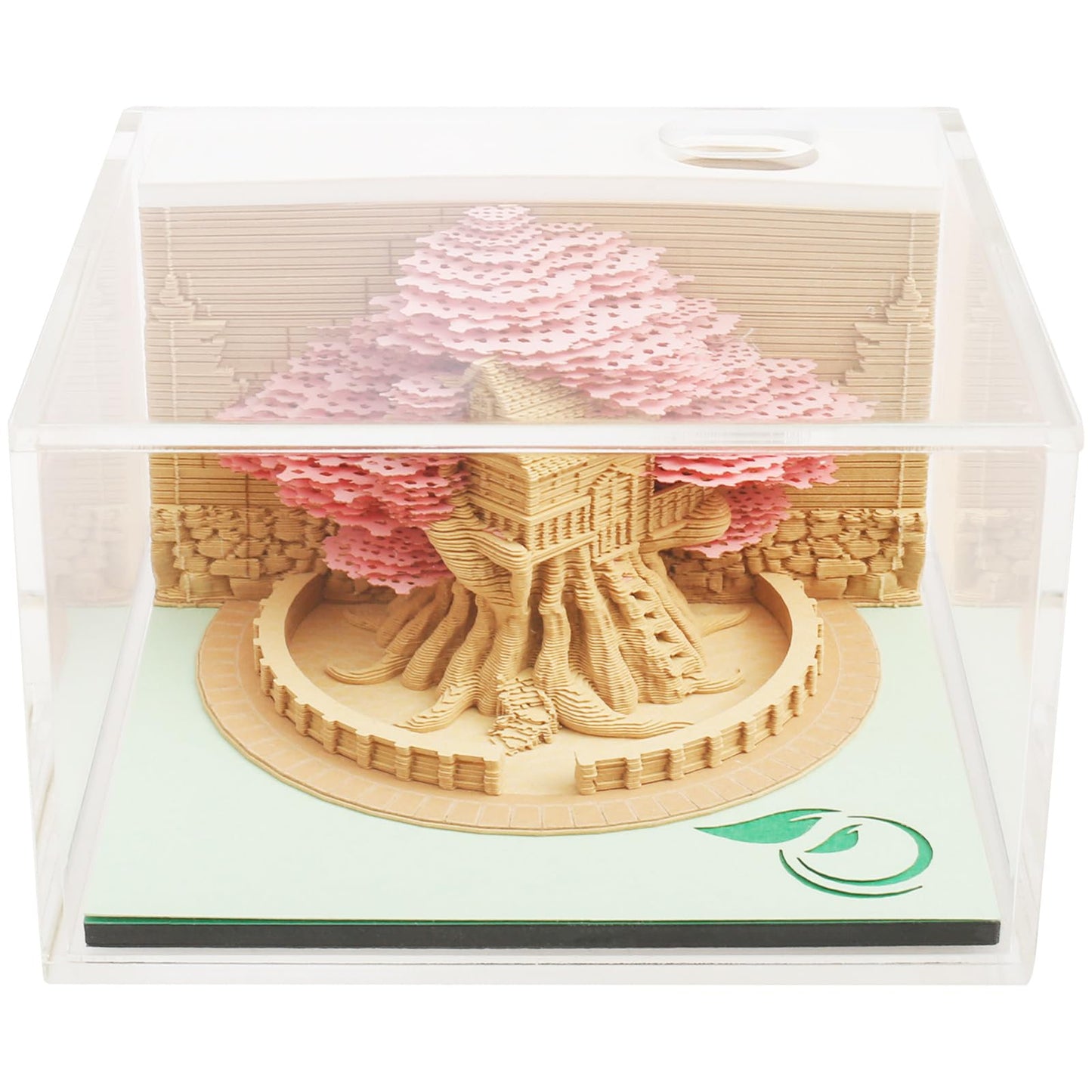 LAINIUTE 3D Art Calendar Memo Pad 2025, Desktop Decor with Light, Time Piece Calendar 2025, Weekly Tearable Paper Sculpture Calendar for Christmas Desktop Decoration (Pink Tree House Ornament)