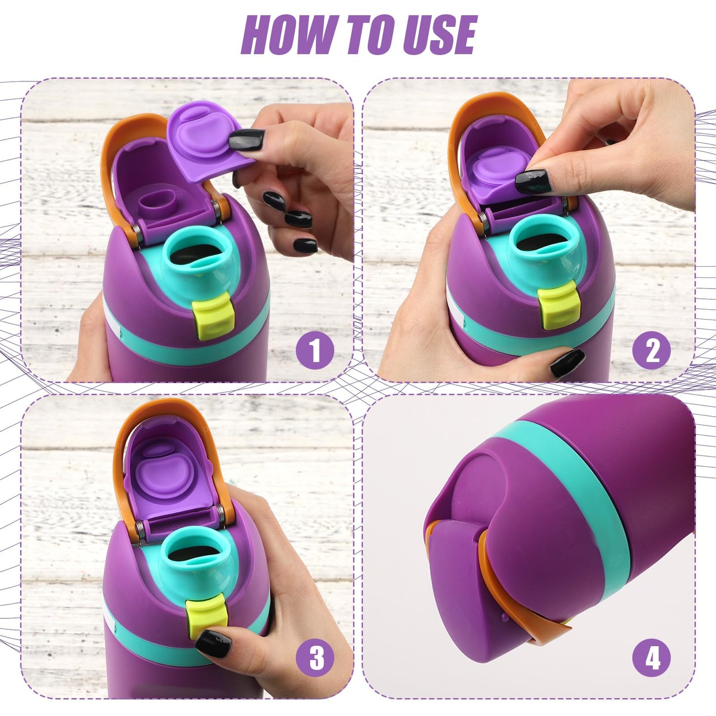 4pcs Replacement Stopper Compatible with Owala FreeSip 24oz 32oz, Water Bottle Top Lid Gasket for Owala 19/24/32/40oz Seal Bottle Cap Mouth Stopper Part Silicone Plug Accessories BPA-Free (Purple)
