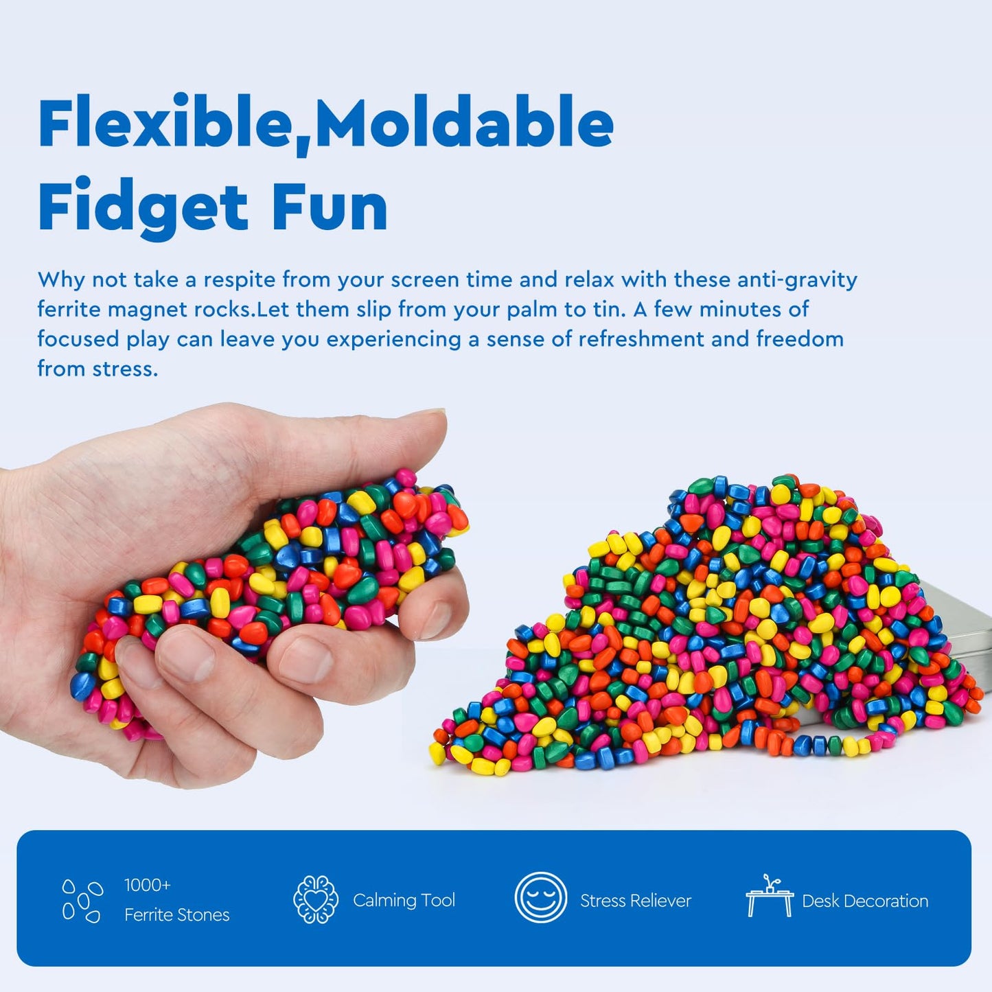 DYRDM 1000+ Original Ferrite Putty Multicolo, Fidget Toy Ferrite Stones for Stress Relief, Sensory Toy for Adults & Teens 14+, Holiday Stocking Stuffer, Ferrite Rocks Fidget Present for Office