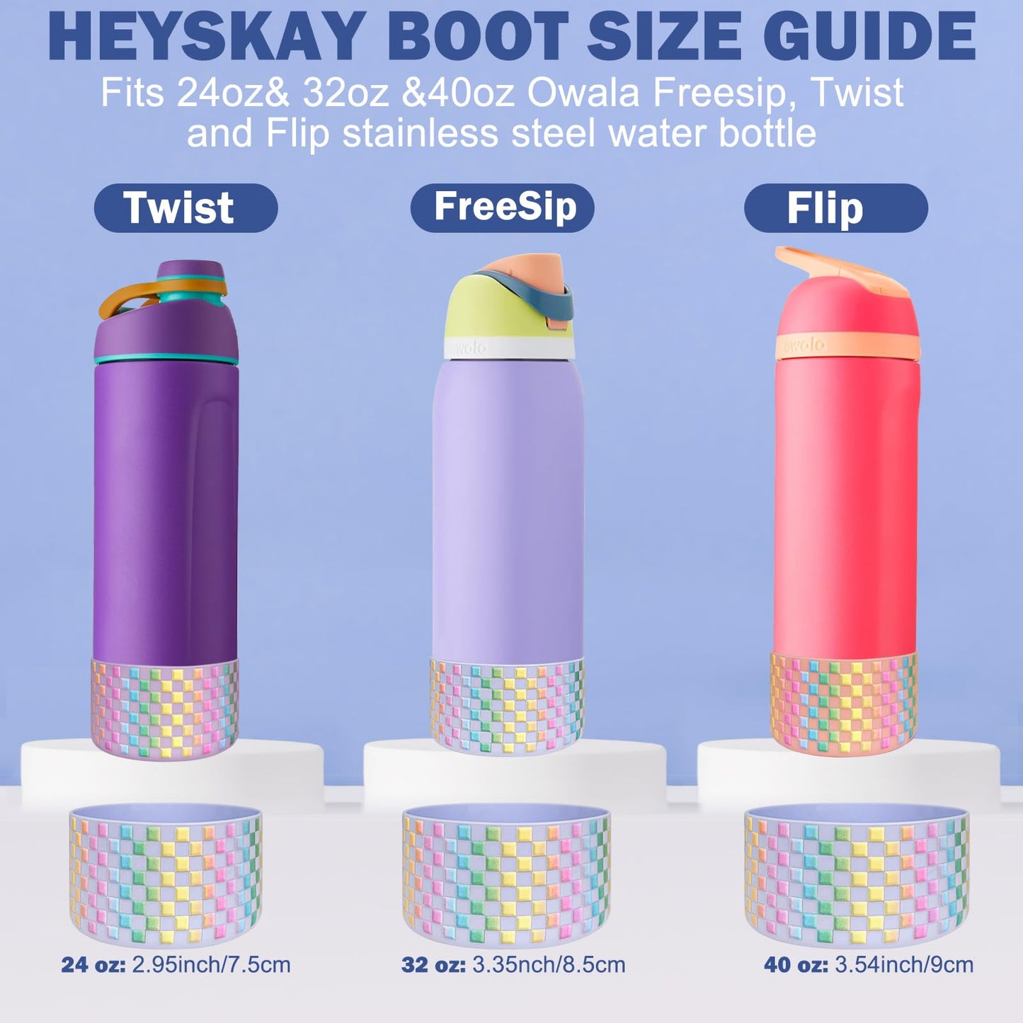 HEYSKAY 2PCS Silicone Boot for Owala Flask Water Bottle 24oz Anti-Slip Protective Sleeve for Owala Twist,FreeSip and Flip Stainless Steel Water Bottle BPA-Free Boot Bottom Base