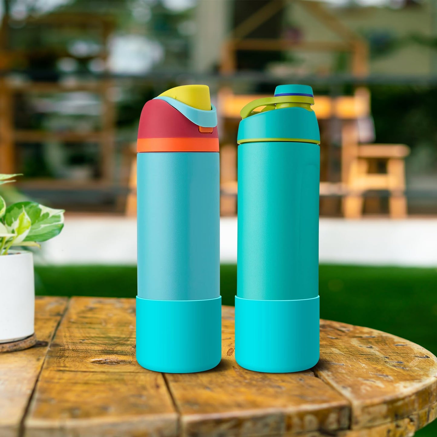 2PCS Silicone Water Bottle Boot for Owala 24 Oz, Alwenid Anti-Slip Protective Sleeve Bottom Bumper Protector for FreeSip, Twist, and Flip Stainless Steel Water Bottles (Blue)