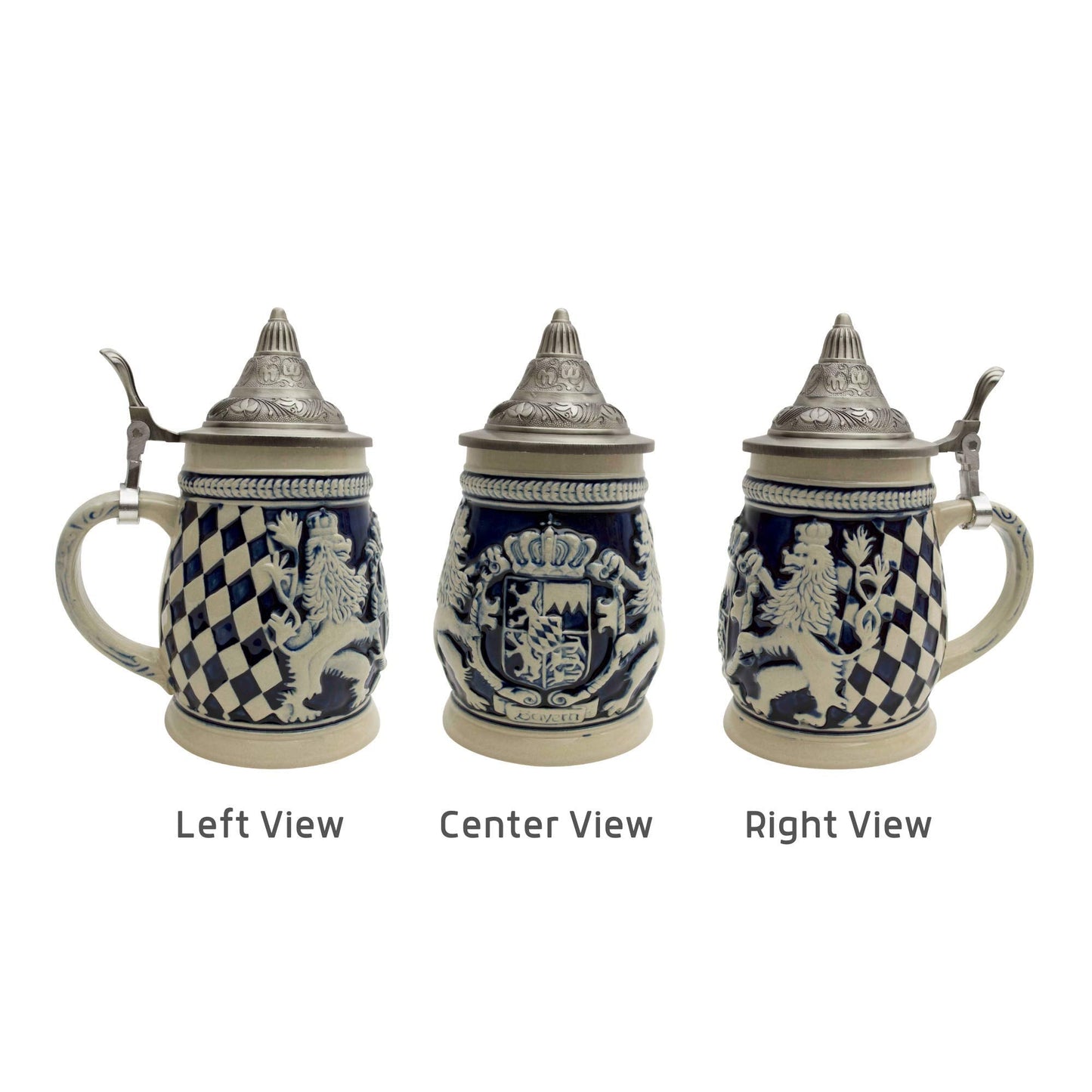 Essence of Europe Gifts 0.65 Liter German Beer Stein with Lid - Engraved Hand Painted Bayern Coat Of Arms Beer Steins Mug - Oktoberfest Ceramic Tankard Beer Mug