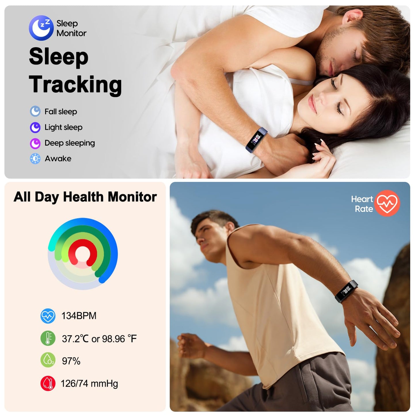 ENGERWALL Fitness Tracker with Step/Distance/Calories Counter, Activity Tracker with Heart Rate Monitor, Slim Style Watch IP68 Waterproof, Sleep Monitor Tracker, Pedometer Watch for Women Men Kids