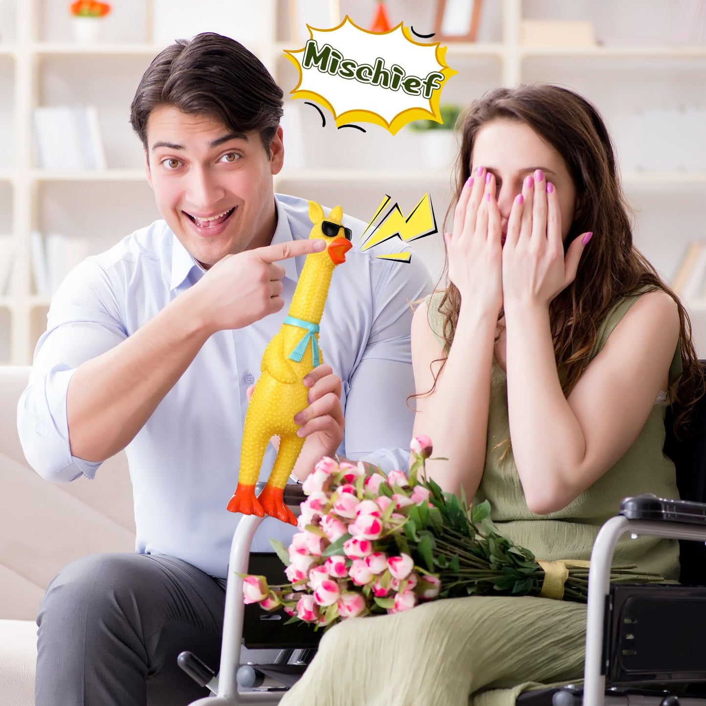 Suilung 8 Pcs Silly Rubber Chicken Screaming Chicken Dog Toy with Squeaker Large Squeaky Prank Noise Maker for Party Gift Prank Novelty Gifts Rubber Dog Toys(11 Inch,Mixed Style)