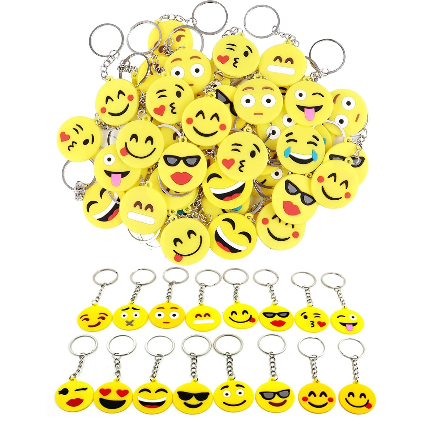 CRSUSUKJ 64 Pack Mini Emoticon Keychain Plush(16 expressions), Cute Keychain, Party Favors for Kids, Keychains, Valentine's Day Gifts/ Birthday Party Supplies, Emoticon Gifts Toys Carnival Prizes.