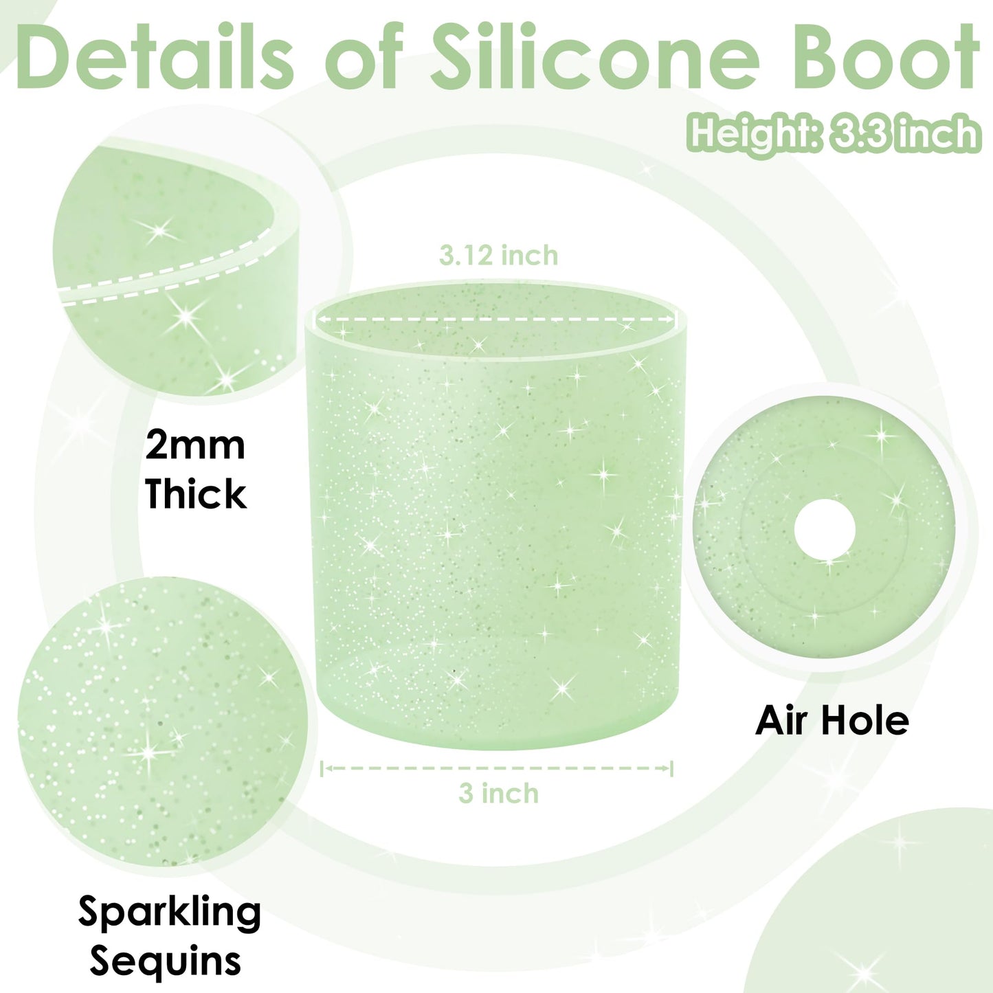 Vmini Full Bottom Protector, Glitter Silicone Boot Compatible with Stanley Quencher 40 oz Tumbler with Handle, Bling Anti-Slip Boot Sleeve for Stanley Cup 40oz Accessories (Lemon Green)