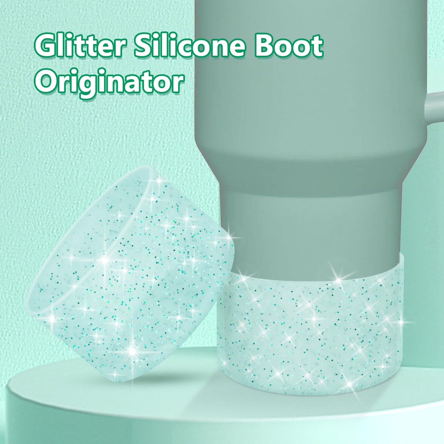 WUQID 2 Pack Bling Silicone Boot Compatible with Stanley Tumbler 20-40oz & Hydro Flask Water Bottle 12-24oz and More Bottles/Tumblers Bottom Width of 2.83-2.95in,Glitter Reduces Dents Sleeve Cover