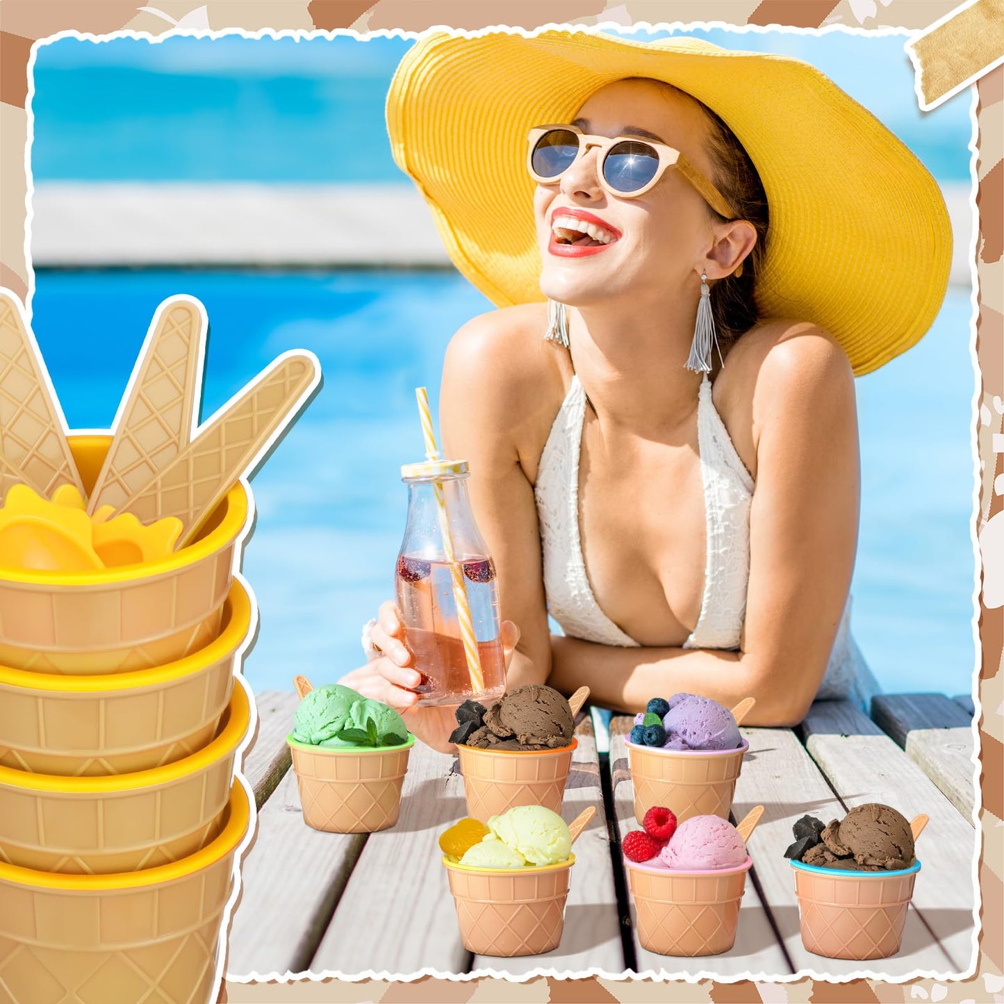 Jingmore 72 Pcs Reusable Ice Cream Bowls And Spoons Set Plastic Ice Cream Cups With Spoons And Lids Bulks Cartoon Candy Color Sundae Cups For Sundae Frozen Yogurt Summer Holiday Party, 6 Colors