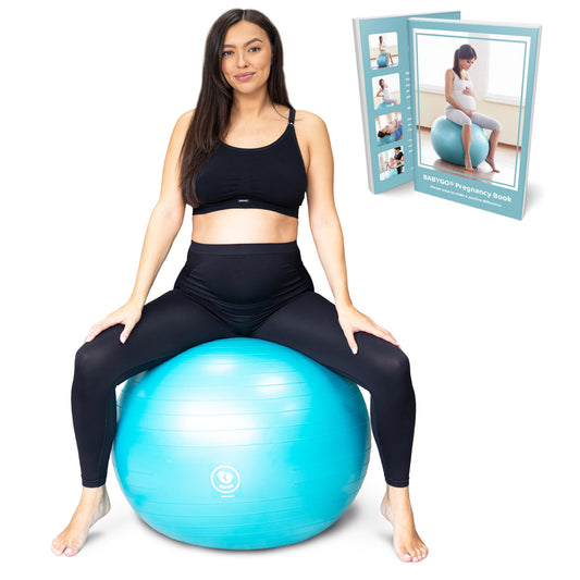 BABYGO Birthing Ball - Pregnancy Yoga Labor & Exercise Ball & Book Set Trimester Targeting, Maternity Physio, Birth & Recovery Plan Anti Burst Eco Friendly Material + Pump 65cm Turquoise