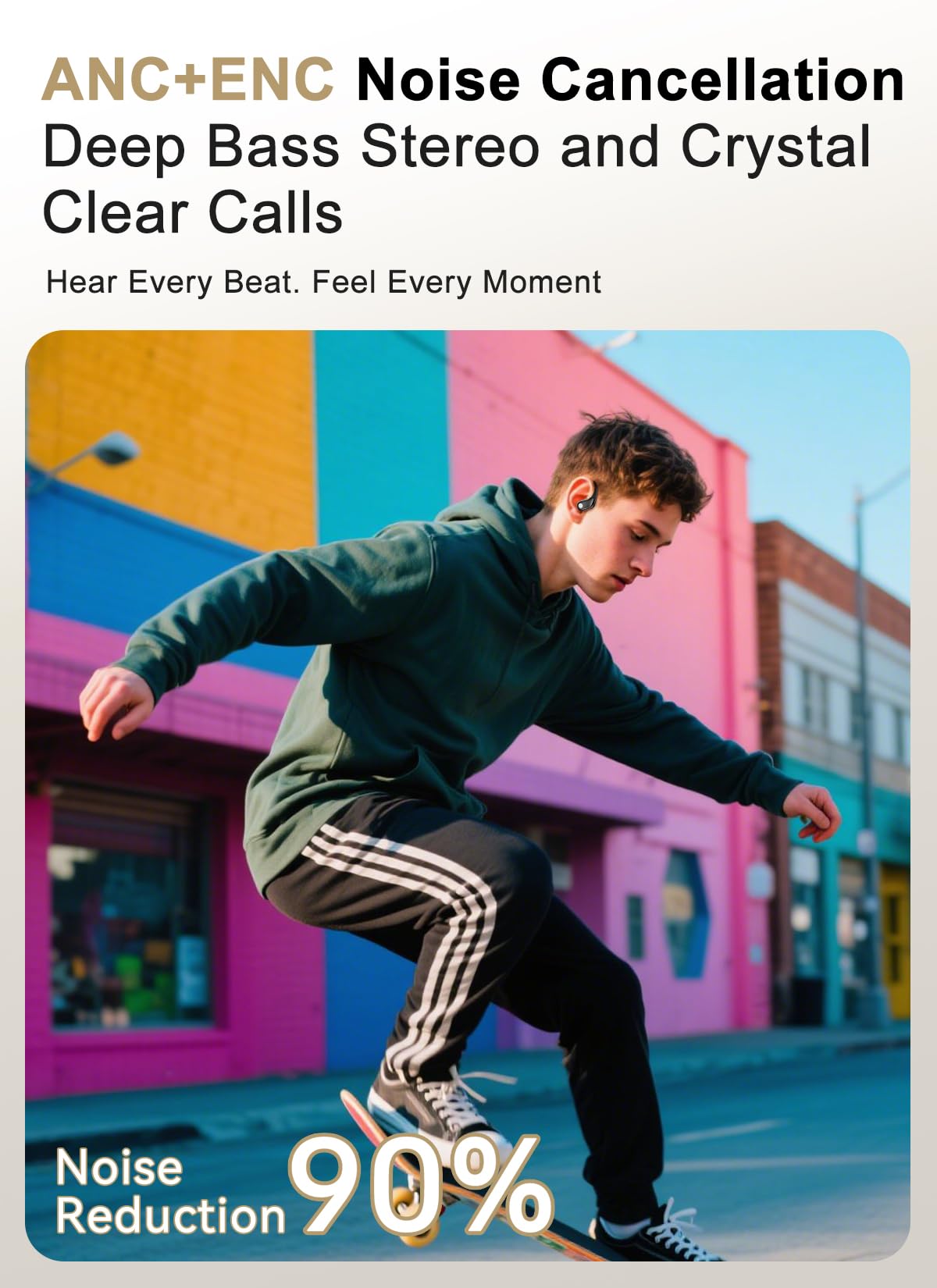 jaddsa Wireless Earbuds, ANC Noise Cancelling Sport Ear Buds with Multifunctional Touch Screen, Bluetooth 5.4 Headphones, Bass Stereo Sound, 5 EQ Over The Ear Earbuds for Sports/Workout/Gym-Black