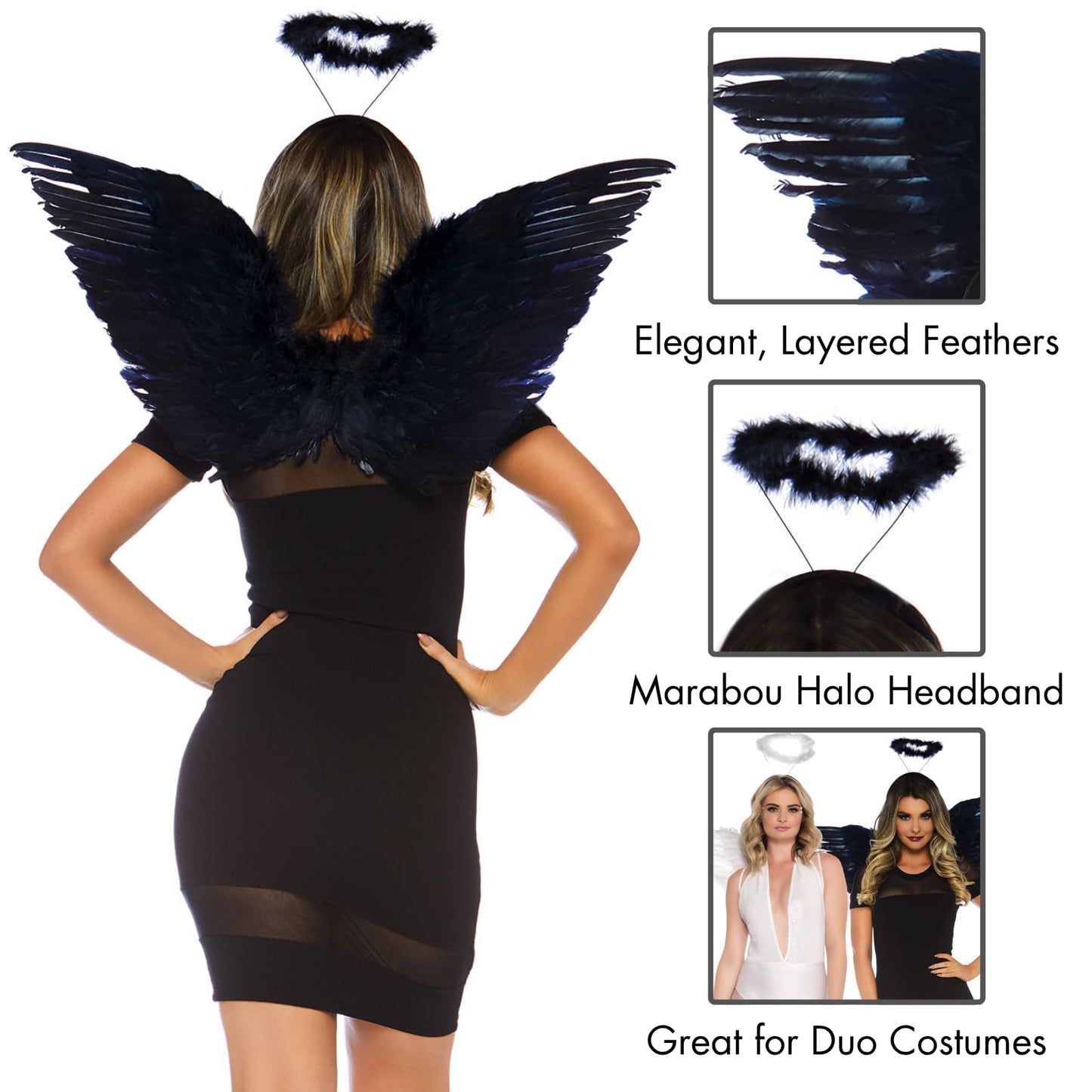 Leg Avenue Women's 2pc. Angel Accessory kit, Includes Wings and Halo, Black, One Size