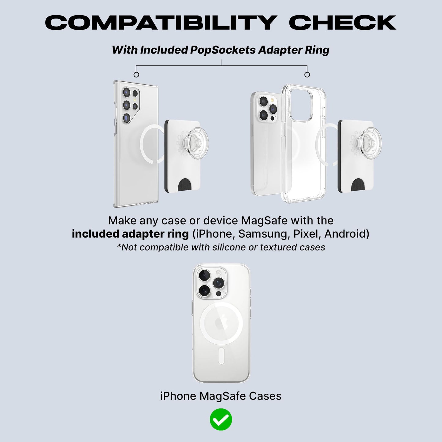 PopSockets Phone Wallet with Expanding Grip and Adapter Ring for MagSafe, Phone Card Holder, Wireless Charging Compatible, Wallet Compatible with MagSafe - Black