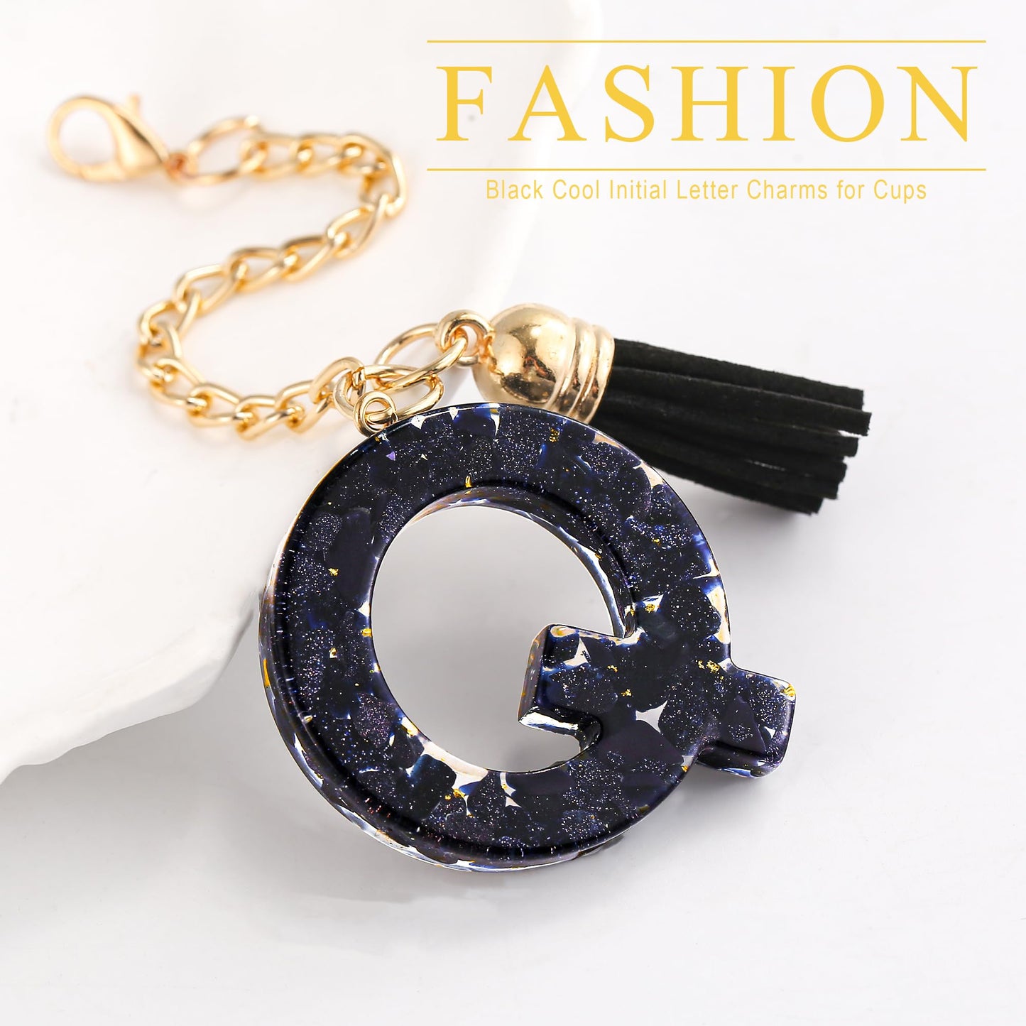 Letter Charm Accessories for Stanley Cup 1 PCS Cute Initial Keychain Handle Charm for Stanley Tumbler for Women Black Letter Q