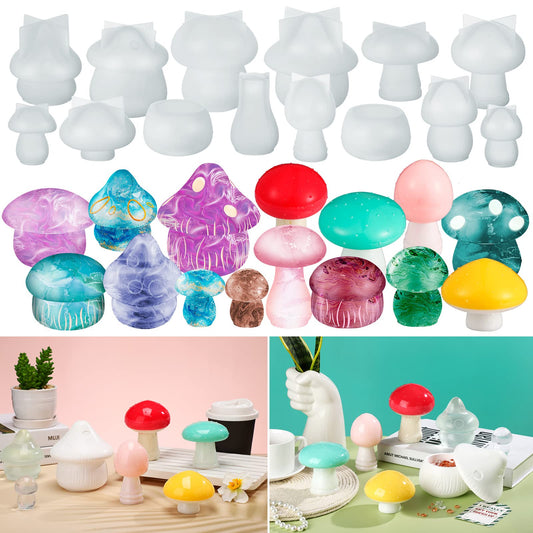 BBTO 14 Pcs Jar Mushroom Silicone Resin Mold Jewelry Candle Holder Container Epoxy Resin Jar Mold with Lid Casting Trinket Box for Table Decoration Christmas Winter DIY Craft