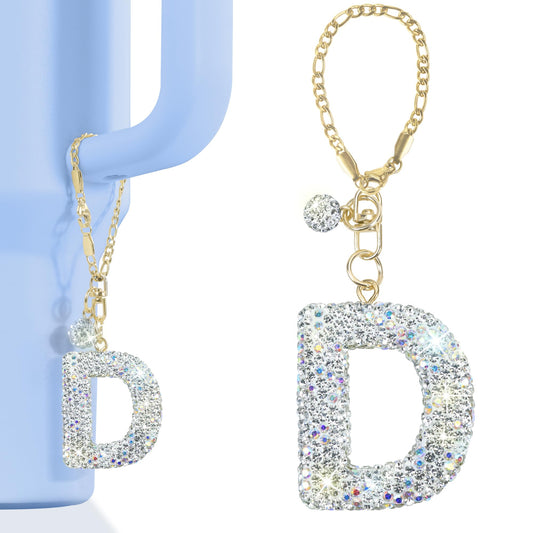 Mokoart Glitter Letter Tumbler Accessories for Stanley Cup, Water Bottle Chain for Stanley/Simple Modern Tumbler with Handle, Cute Initial Name ID with Bling Letter for Stanley Cup Accessories (D)