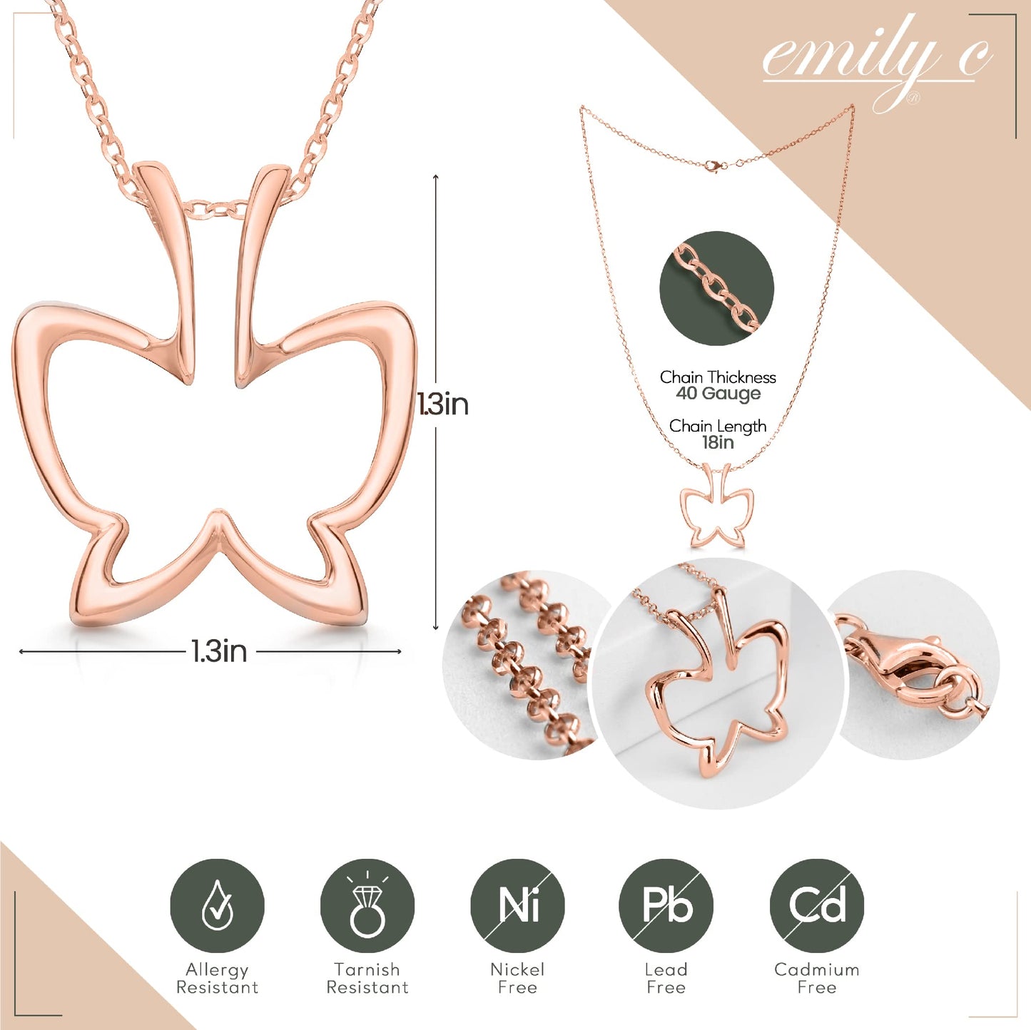 Emily C Ring Holder Necklace - Stainless Steel Necklace with Rose Gold Finish - Engagement Gift for Doctors & Nurses - Gift for Mom or Grandmother - Butterfly