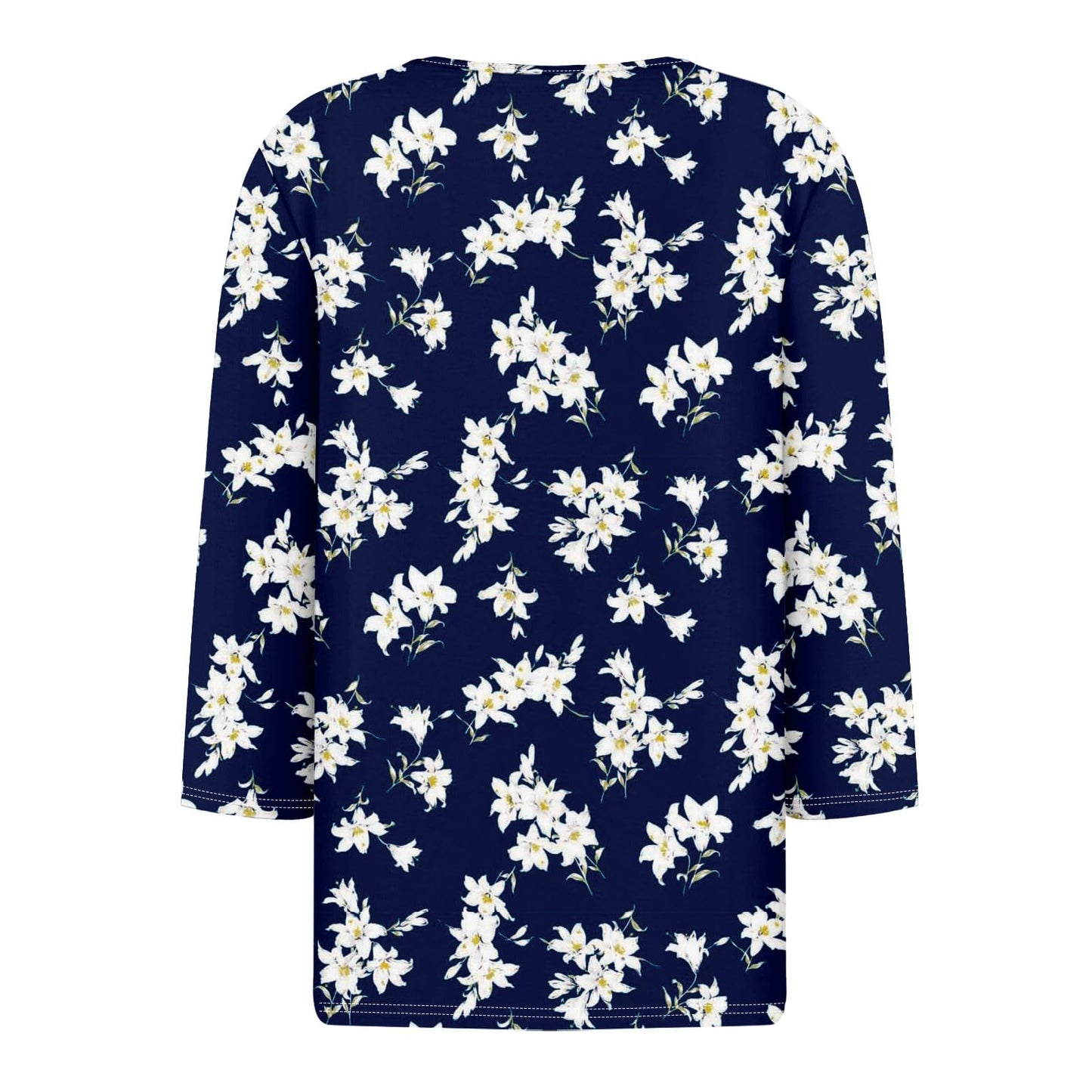 Generic 3/4 Sleeve T Shirts for Women Summer V Neck T Shirts for Women 3/4 Length Sleeve Trendy Tops for Women 2024 Floral Print Blouses for Women Casual Aesthetic Clothes Royal Blue S